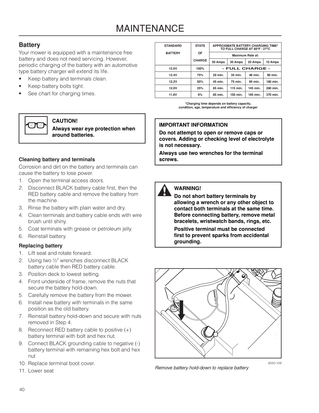 Husqvarna 967277601 warranty Battery, Replacing battery 