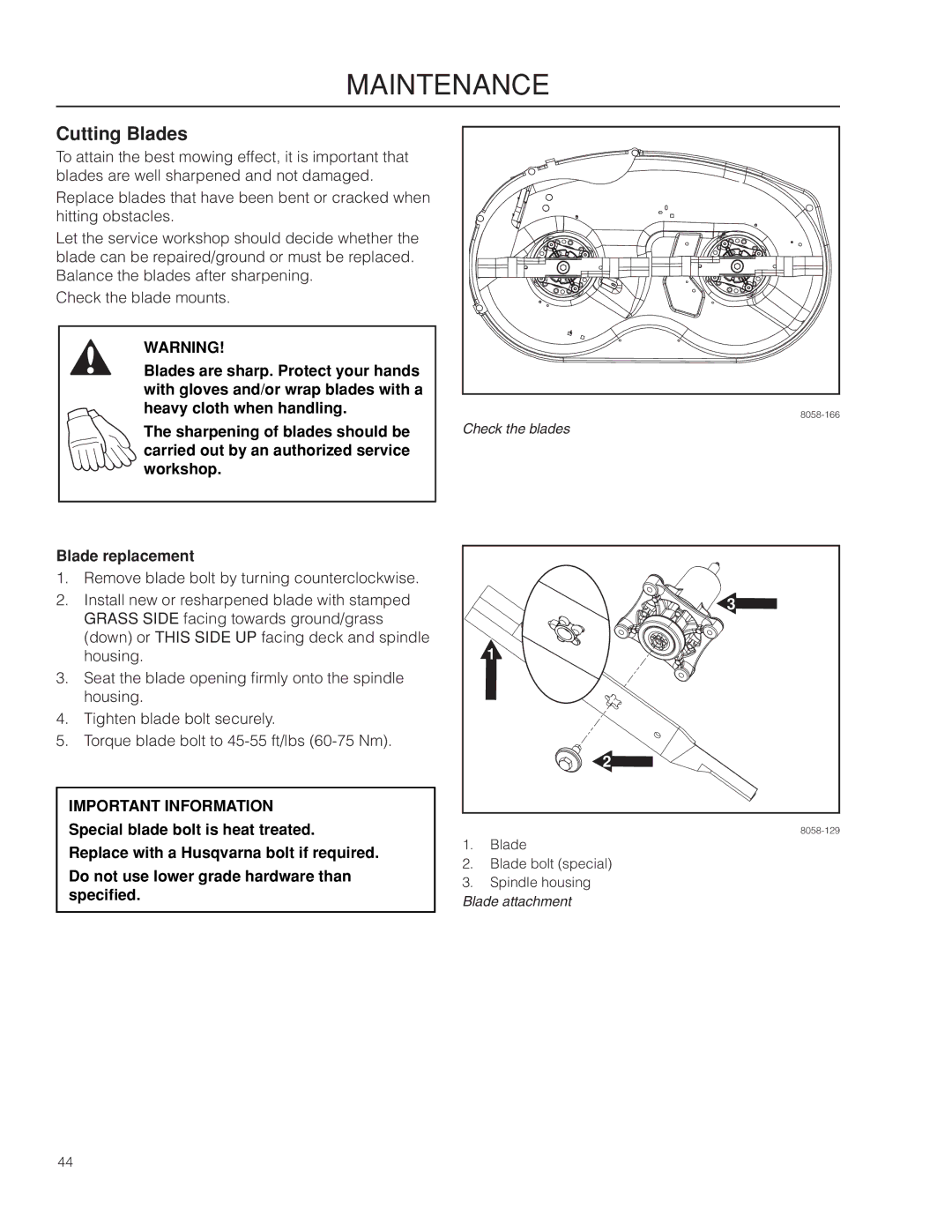 Husqvarna 967277601 warranty Cutting Blades 