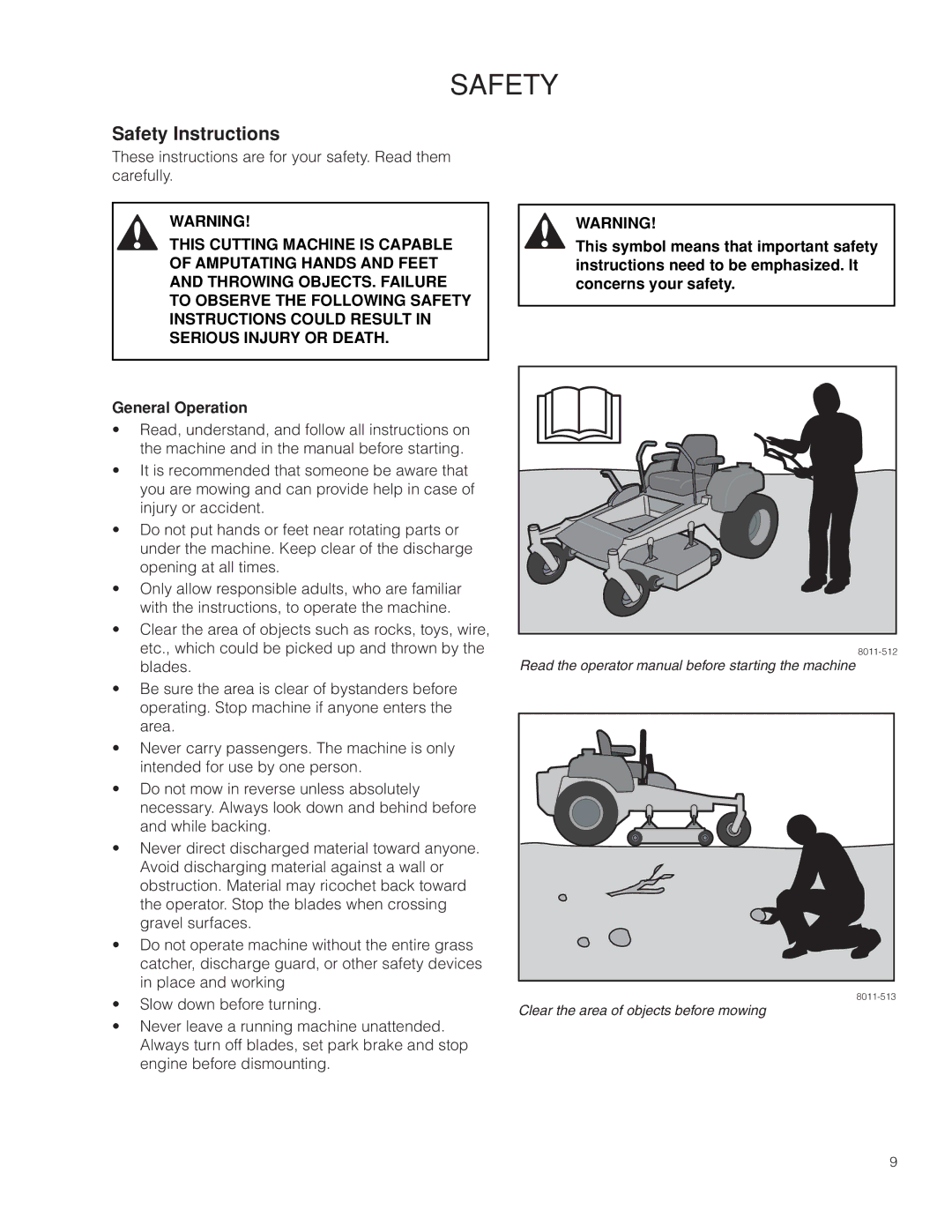 Husqvarna 967277601 warranty Safety Instructions, General Operation 