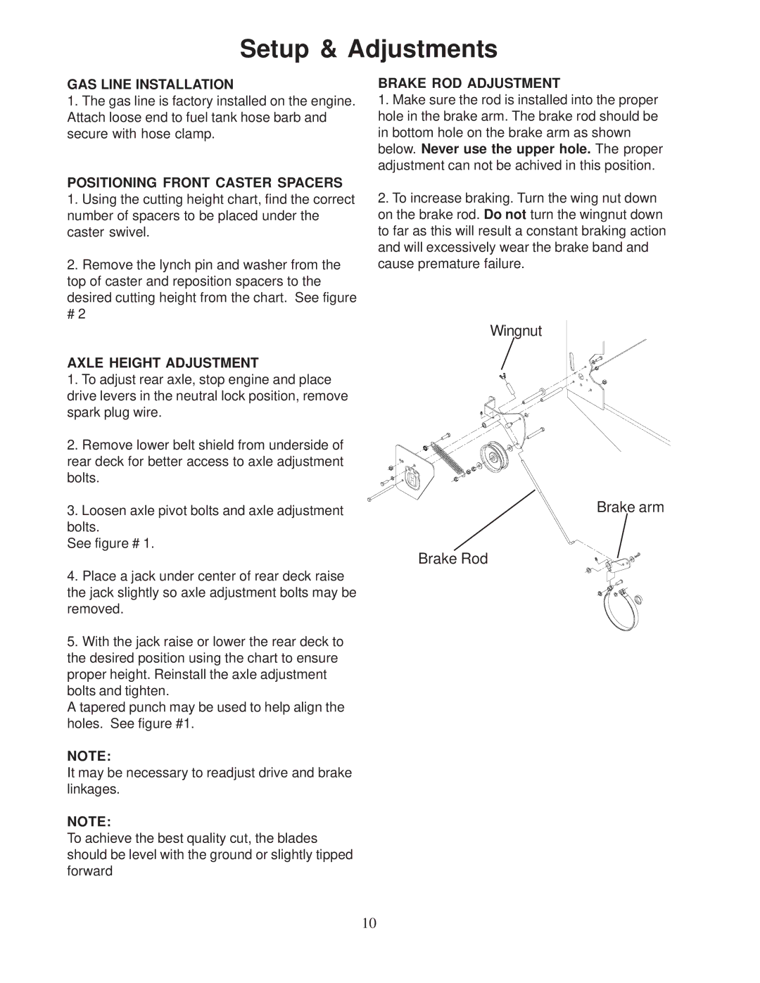 Husqvarna 968999102 / W3612A manual GAS Line Installation, Positioning Front Caster Spacers, Axle Height Adjustment 