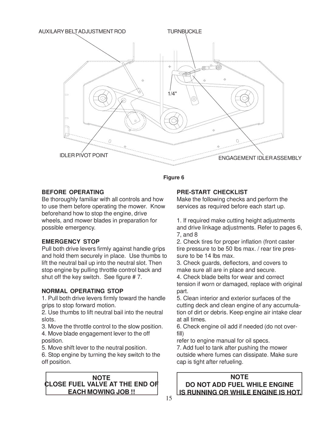 Husqvarna 968999103 / W3614A manual Before Operating, Emergency Stop, Normal Operating Stop, PRE-START Checklist 