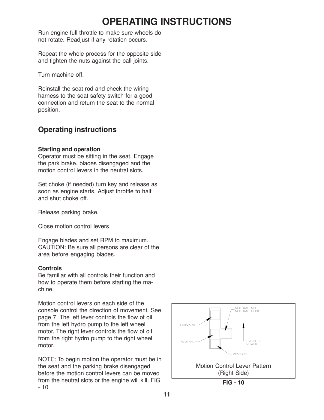 Husqvarna 968999186/ZTH6125KAA manual Operating Instructions, Operating instructions, Starting and operation, Controls 