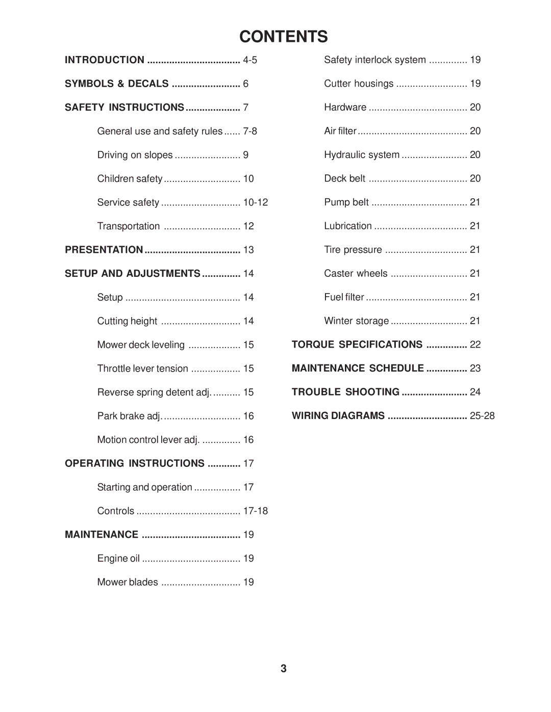 Husqvarna 968999189 / ZTH6123KOLA, 968999225 / ZTH7227KOB, 968999224 / ZTH6127KOB manual Contents 