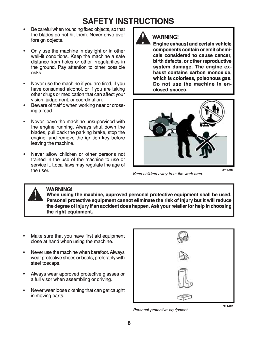 Husqvarna 968999224 / ZTH6127KOB Safety Instructions, Keep children away from the work area, Personal protective equipment 