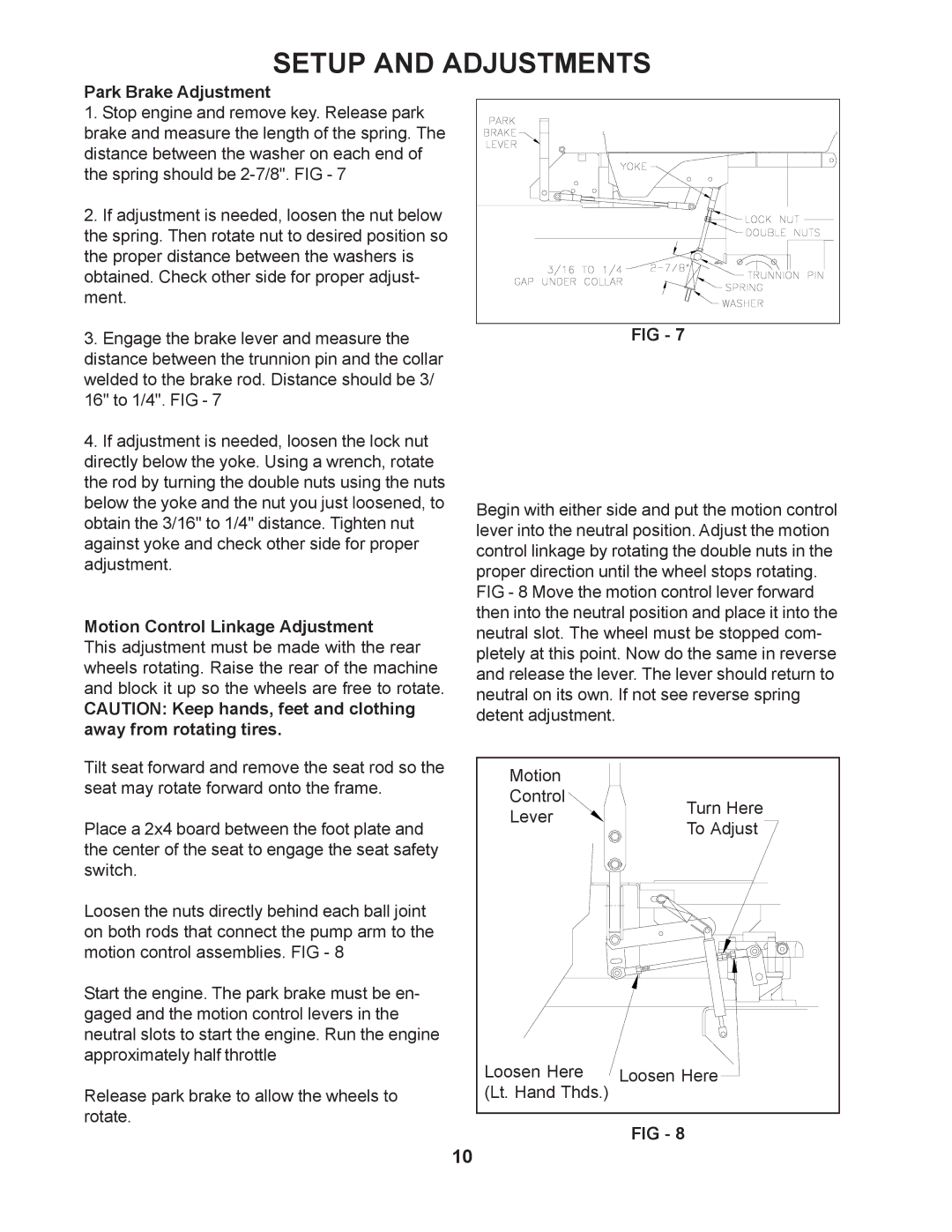 Husqvarna 968999204 / iZ4218KAA, 968999208 / iZ5223KOA manual Park Brake Adjustment, Motion Control Linkage Adjustment 