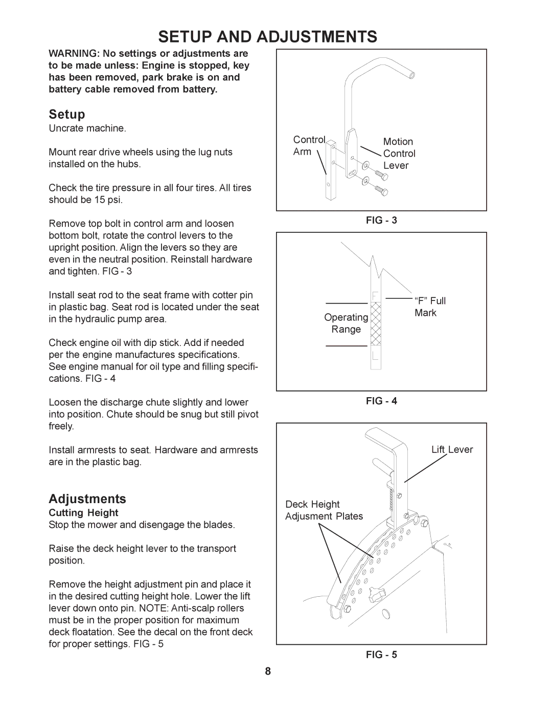 Husqvarna 968999206 / iZ4821KAA, 968999204 / iZ4218KAA, 968999208 / iZ5223KOA manual Setup and Adjustments, Cutting Height 