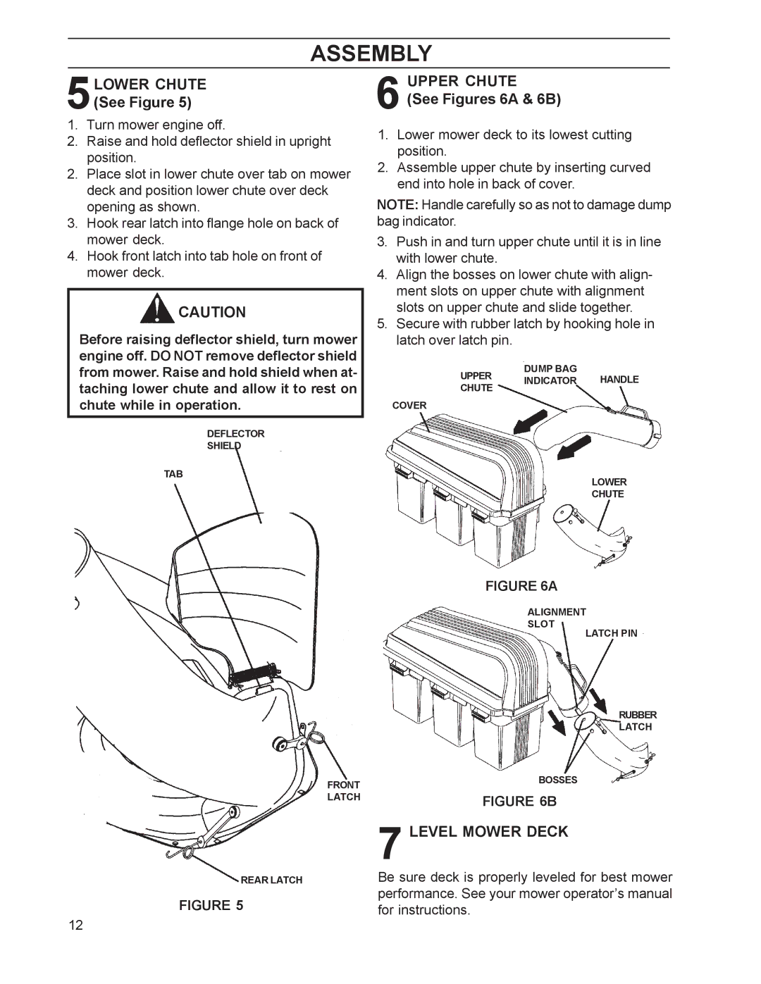 Husqvarna 968999211 manual 5LOWER Chute, Upper Chute See Figures 6A & 6B, Level Mower Deck 