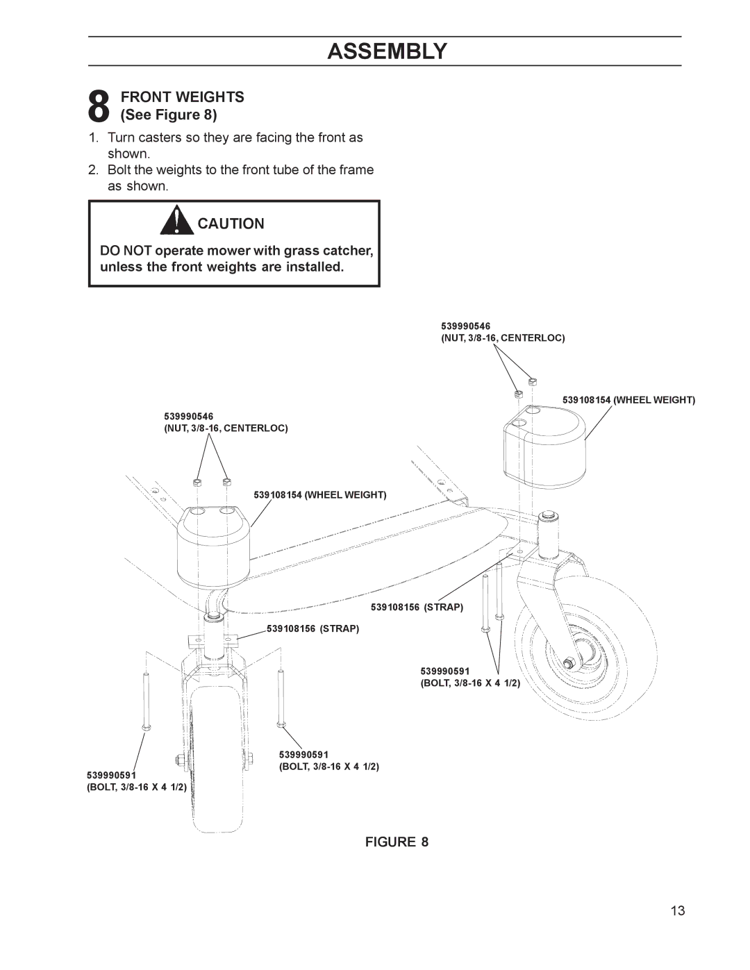 Husqvarna 968999211 manual Front Weights 