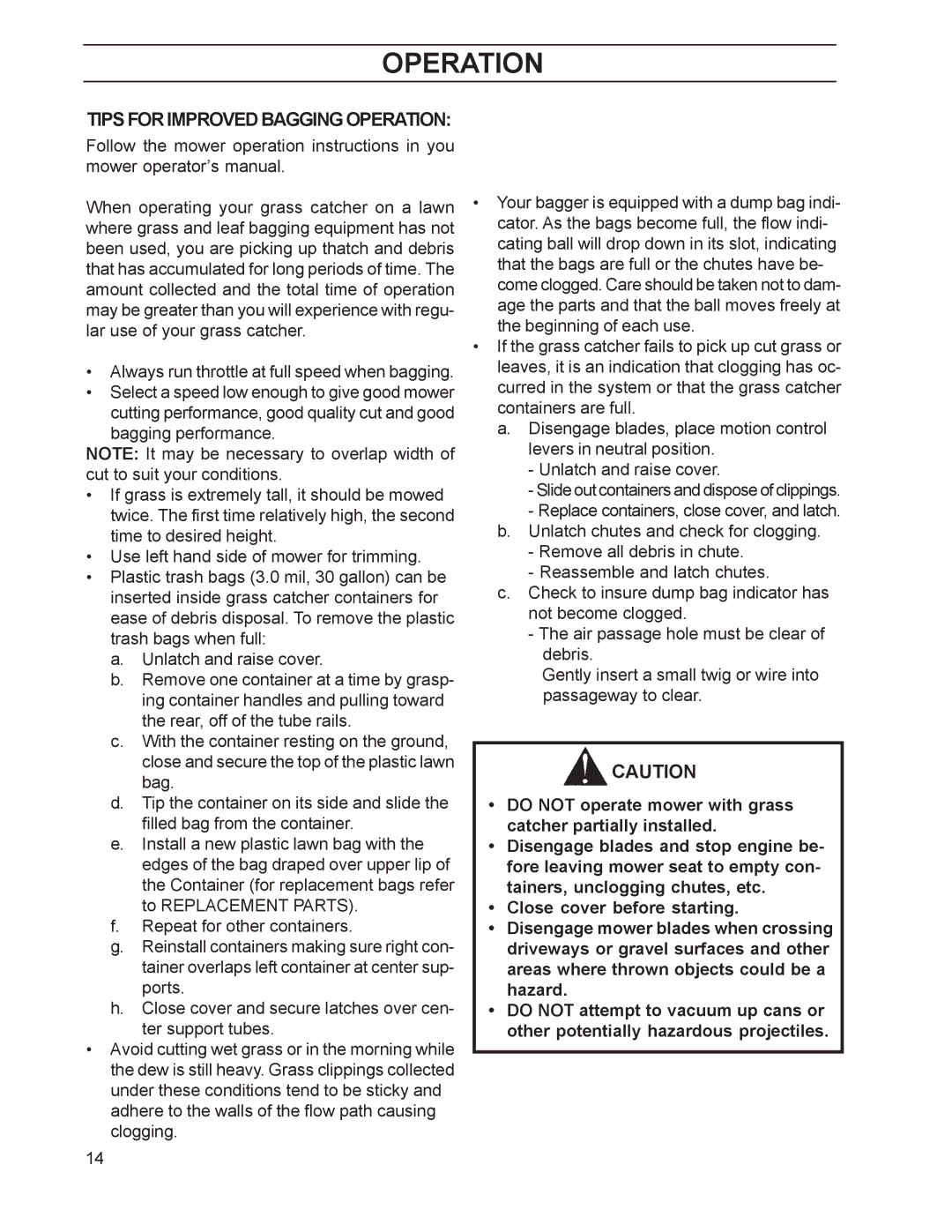 Husqvarna 968999211 manual Tips for Improved Bagging Operation 