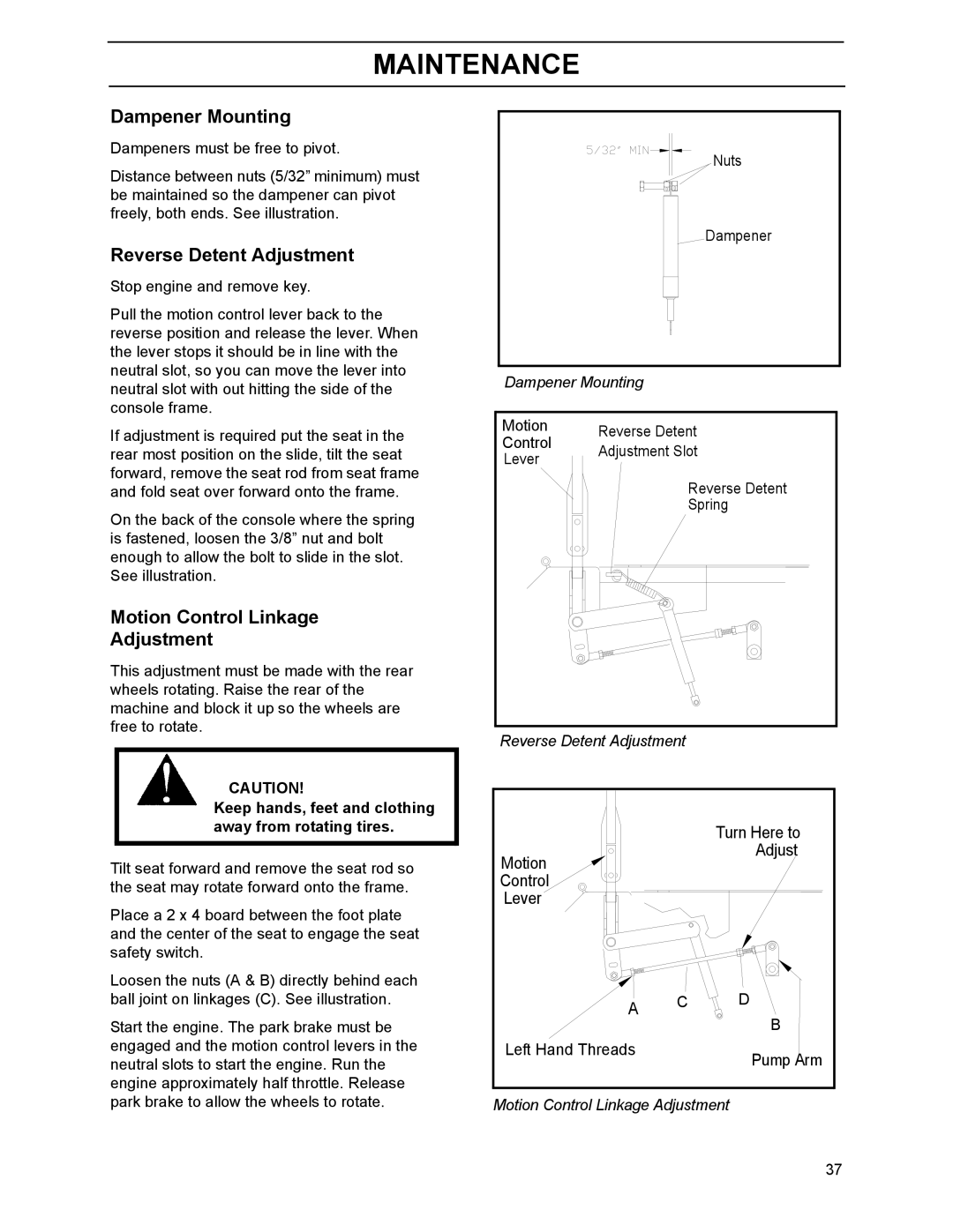 Husqvarna BZ7234D, 968999218, 968999214 Dampener Mounting, Reverse Detent Adjustment, Motion Control Linkage Adjustment 