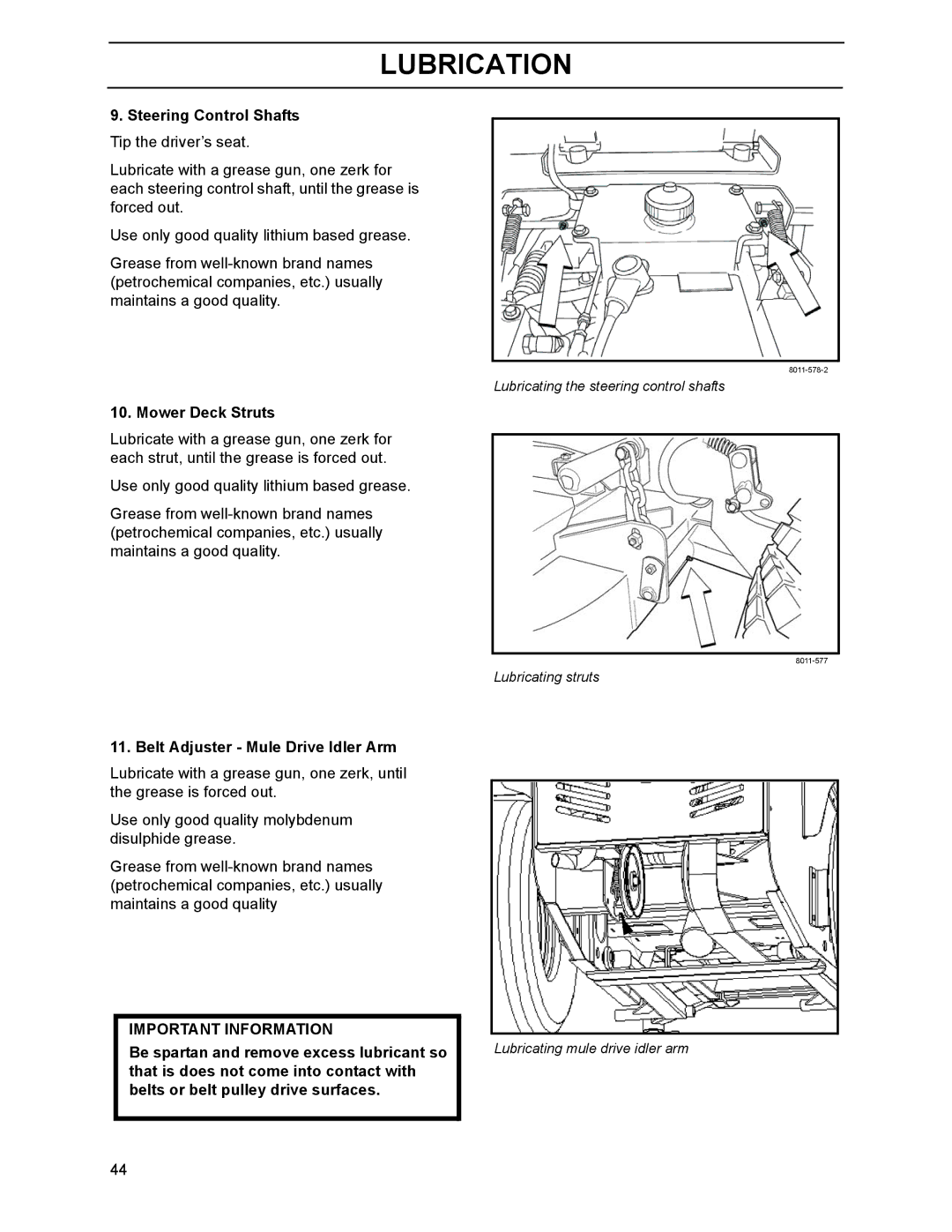 Husqvarna BZ6127D Steering Control Shafts Tip the driver’s seat, Mower Deck Struts, Belt Adjuster Mule Drive Idler Arm 