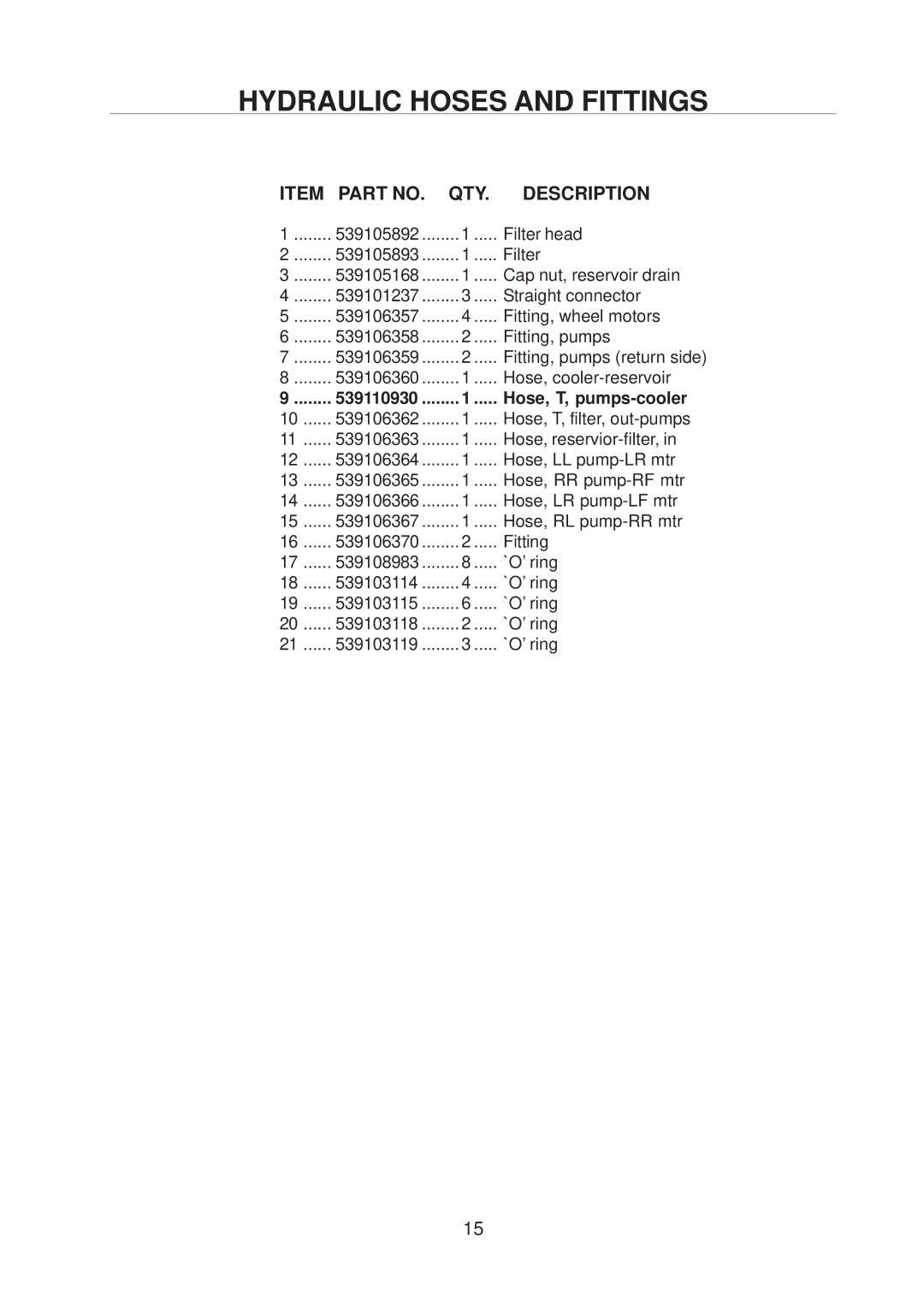 Husqvarna 968999223 / BZE7234D, 968999221 / BZE6127D, 968999222 / BZE6134D manual Hose, T, pumps-cooler 