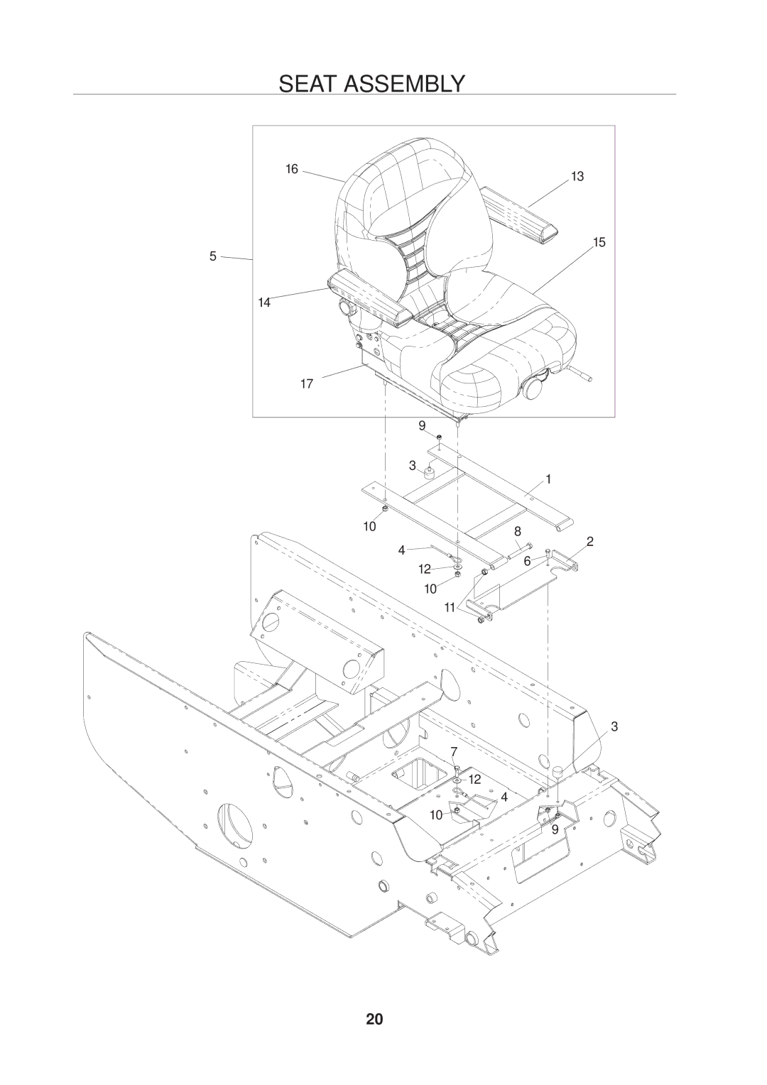 Husqvarna 968999222 / BZE6134D, 968999223 / BZE7234D, 968999221 / BZE6127D manual Seat Assembly 