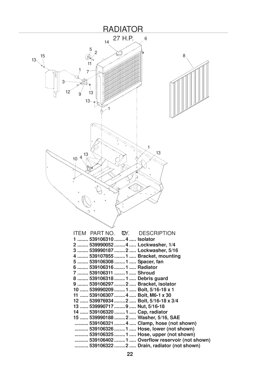 Husqvarna 968999221 / BZE6127D, 968999223 / BZE7234D, 968999222 / BZE6134D manual Radiator 