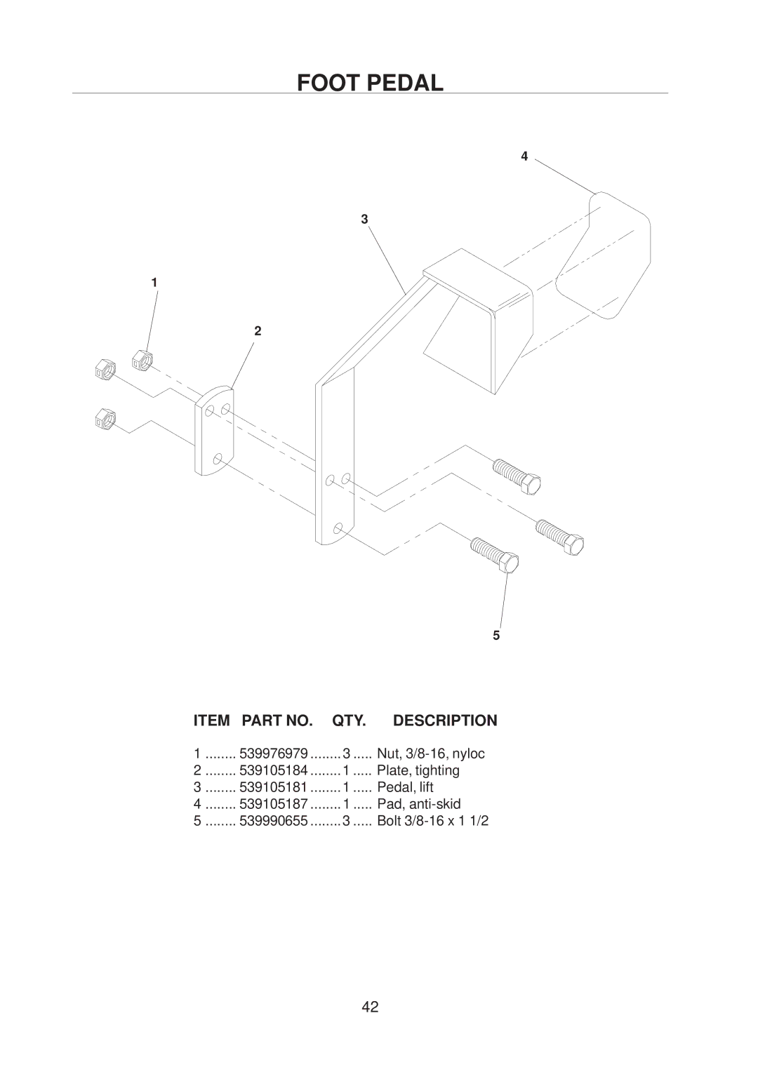 Husqvarna 968999223 / BZE7234D, 968999221 / BZE6127D, 968999222 / BZE6134D manual Foot Pedal, Description 