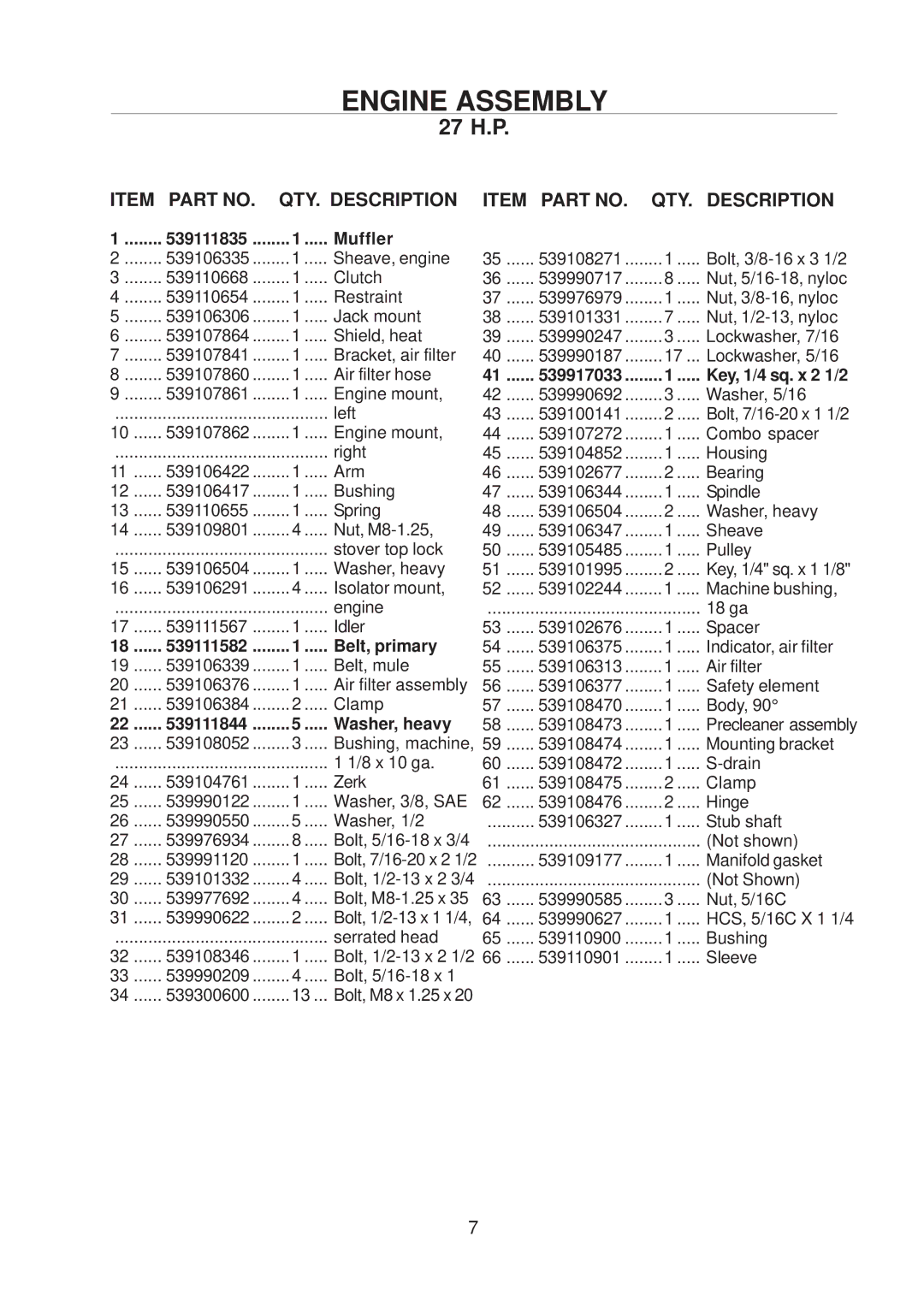 Husqvarna 968999221 / BZE6127D, 968999223 / BZE7234D, 968999222 / BZE6134D manual Belt, primary 