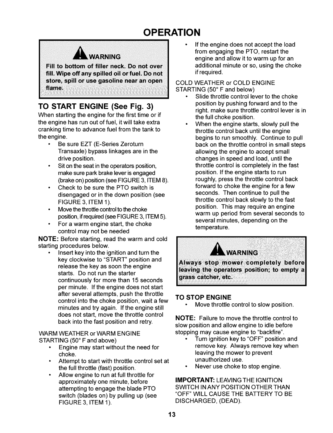 Husqvarna 968999245/ CZ3815, 968999246/CZ4217 manual To Start Engine See Fig, To Stop Engine 