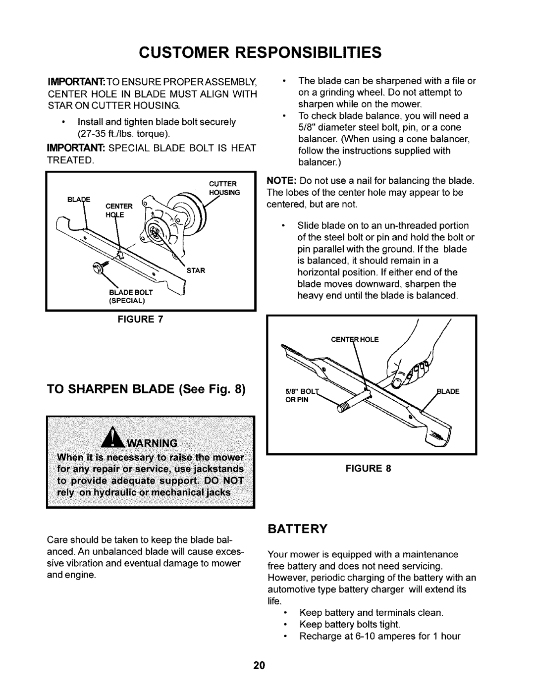 Husqvarna 968999246/CZ4217 manual To Sharpen Blade See Fig, Batte RY, Important Special Blade Bolt is Heat Treated 