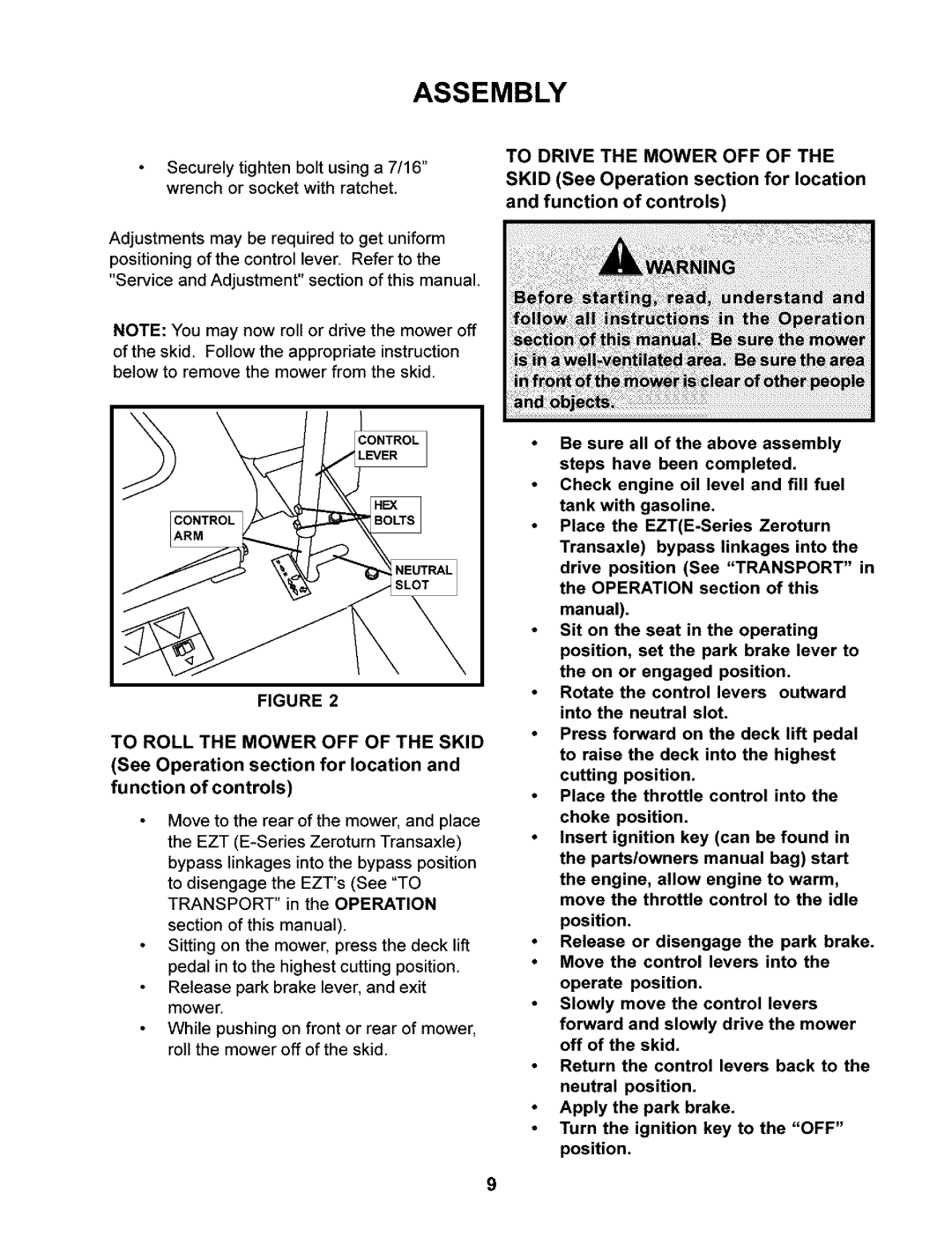 Husqvarna 968999245/ CZ3815, 968999246/CZ4217 manual To Roll the Mower OFF of the Skid, To Drive the Mower OFF 