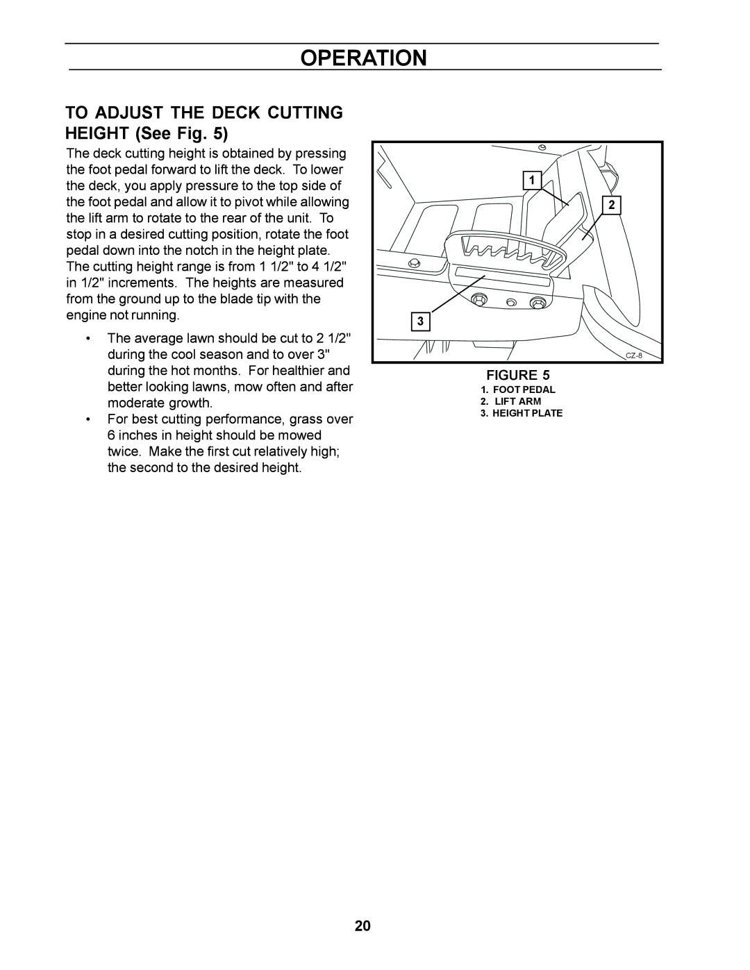 Husqvarna 968999250, Z4818BIA manual To Adjust the Deck Cutting Height See Fig 