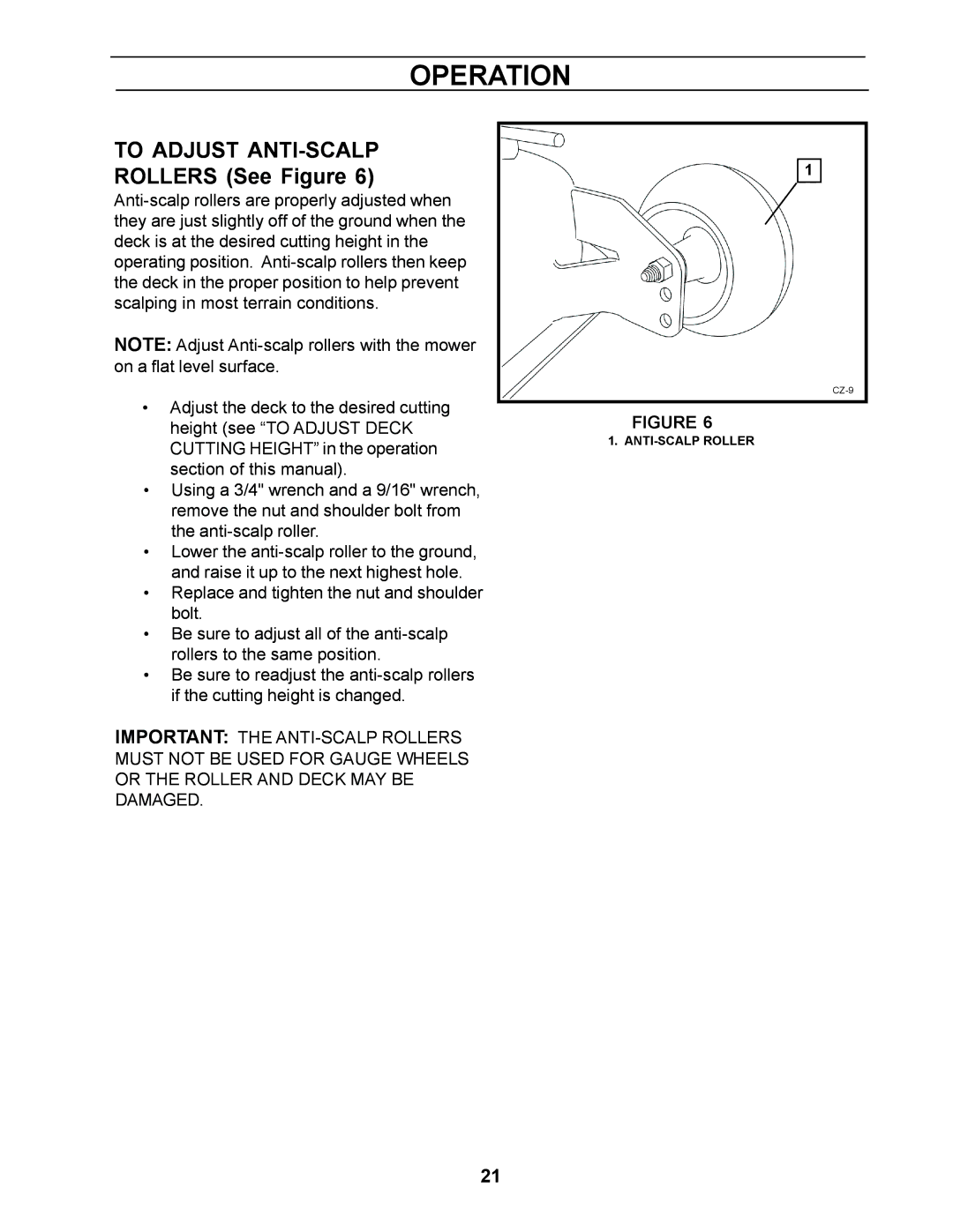 Husqvarna Z4818BIA, 968999250 manual To Adjust ANTI-SCALP, Rollers See Figure 