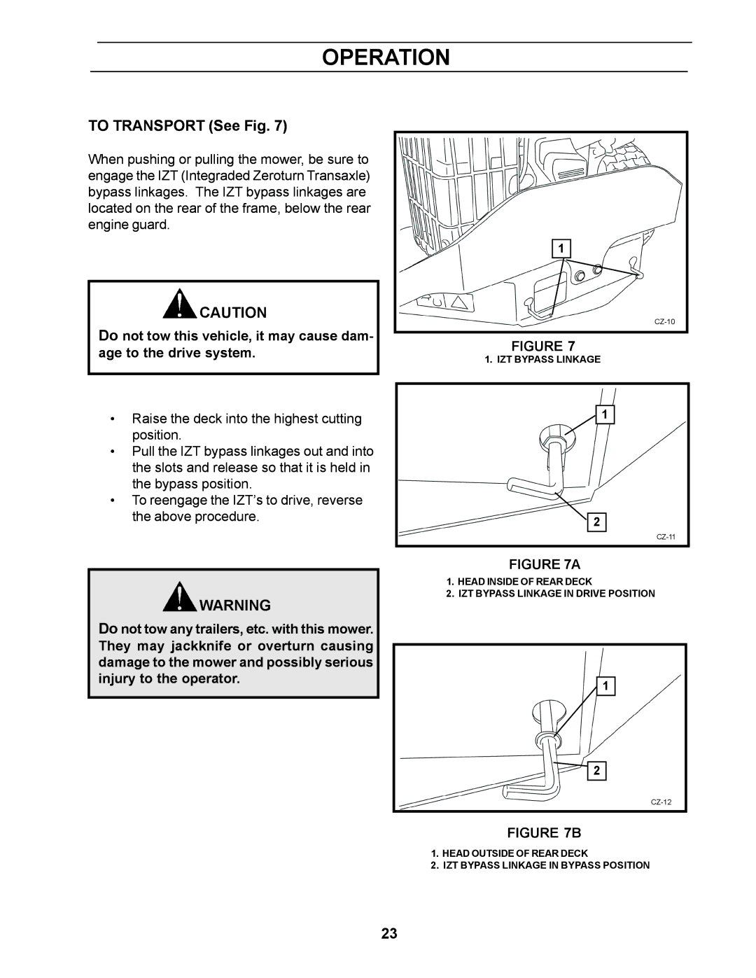 Husqvarna Z4818BIA, 968999250 manual To Transport See Fig 