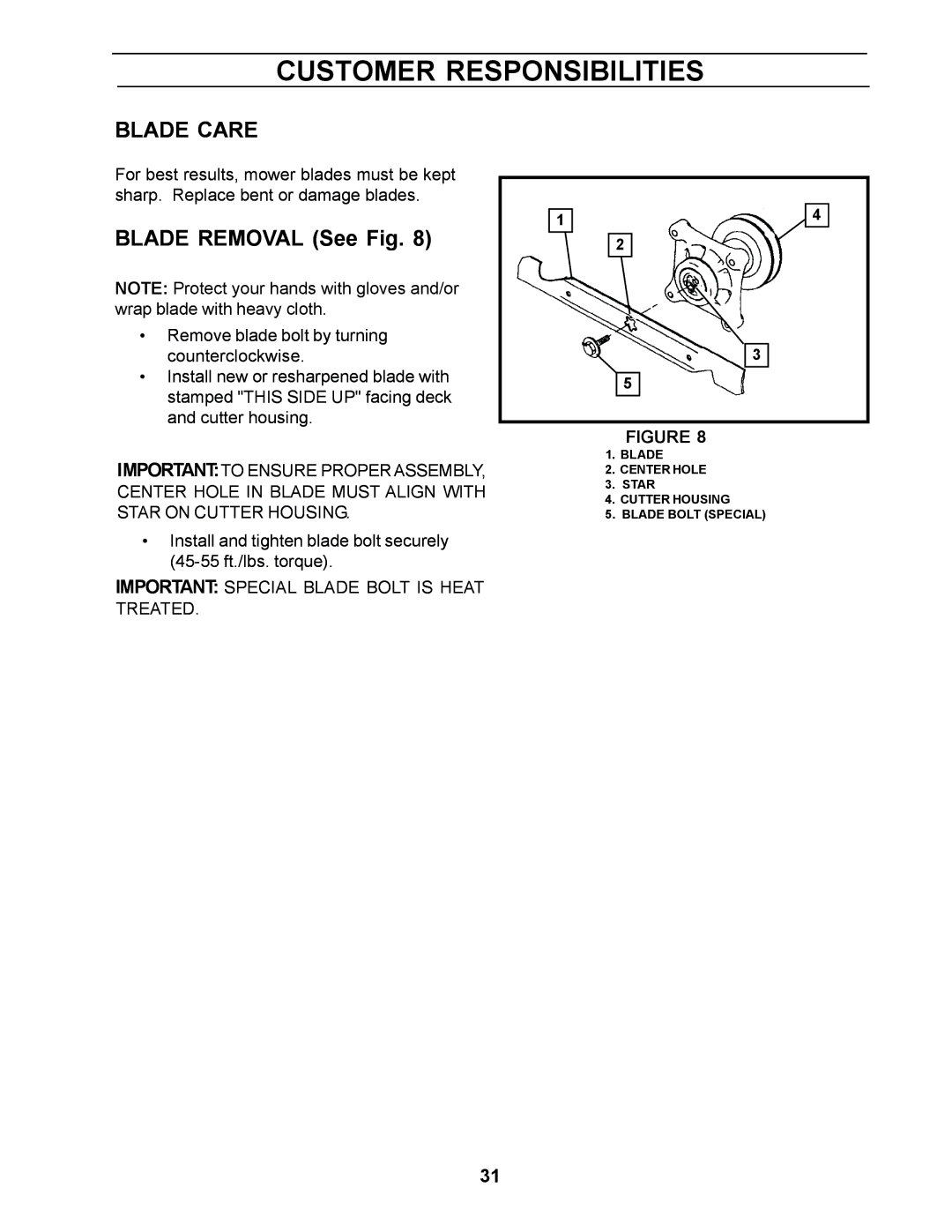 Husqvarna Z4818BIA, 968999250 manual Blade Care, Blade Removal See Fig 