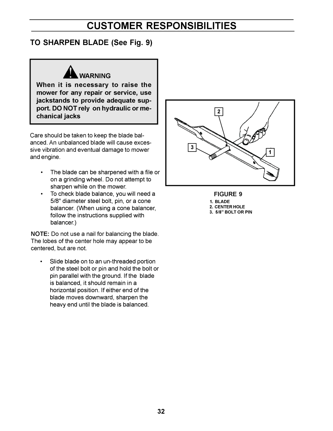 Husqvarna 968999250, Z4818BIA manual To Sharpen Blade See Fig 