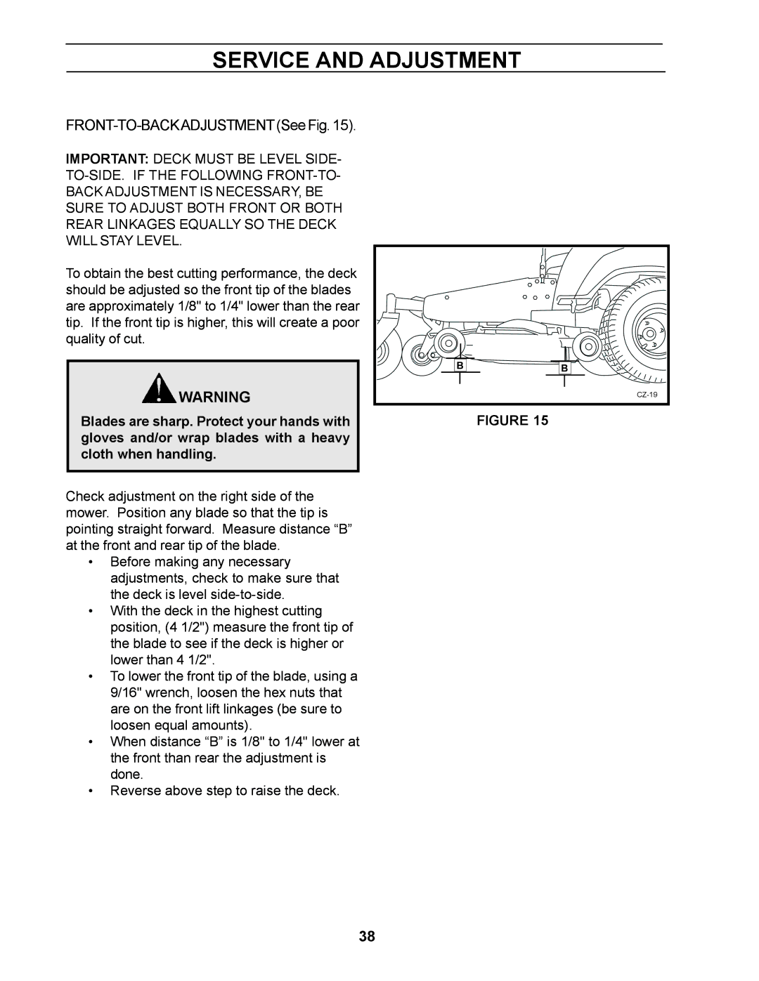 Husqvarna 968999250, Z4818BIA manual FRONT-TO-BACKADJUSTMENTSee Fig 