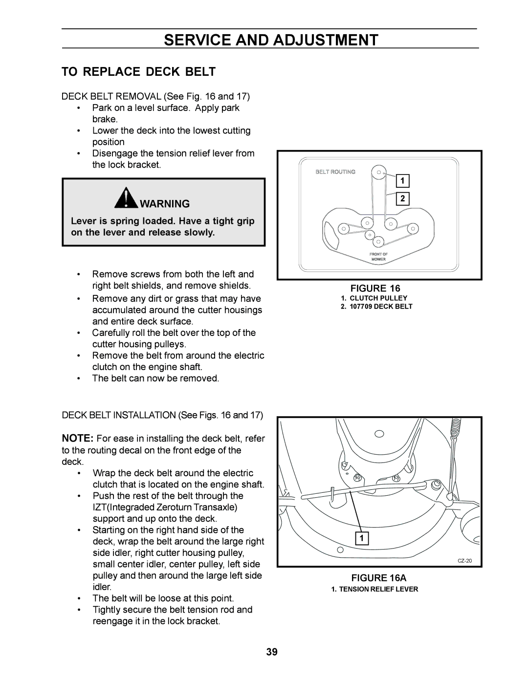 Husqvarna Z4818BIA, 968999250 manual To Replace Deck Belt 