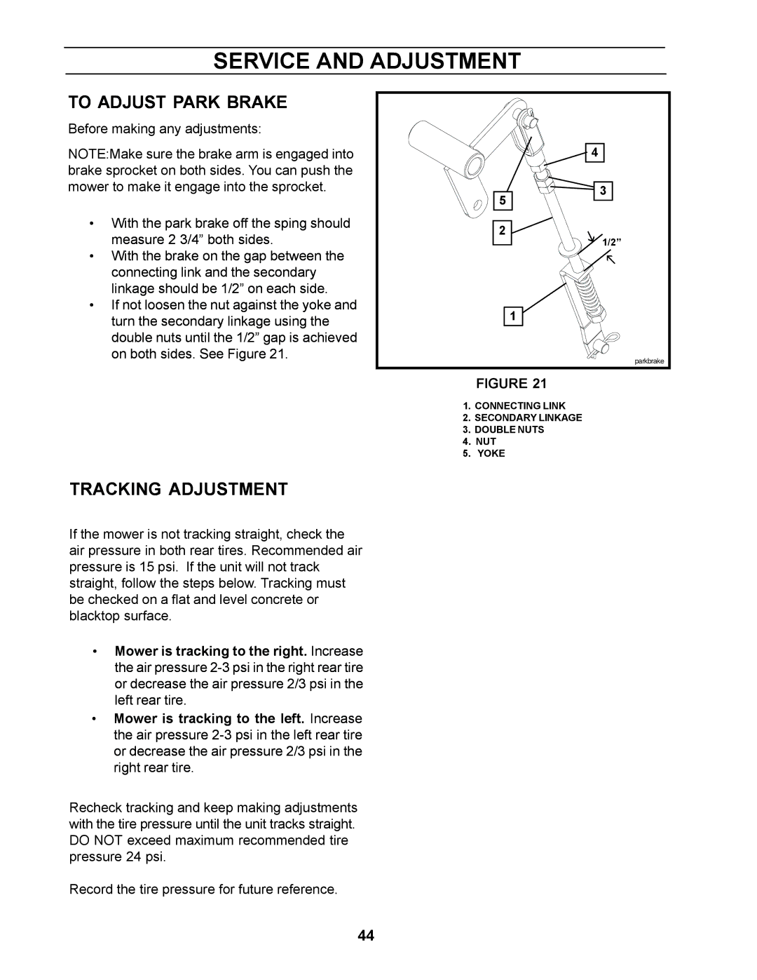Husqvarna 968999250, Z4818BIA manual To Adjust Park Brake, Tracking Adjustment 