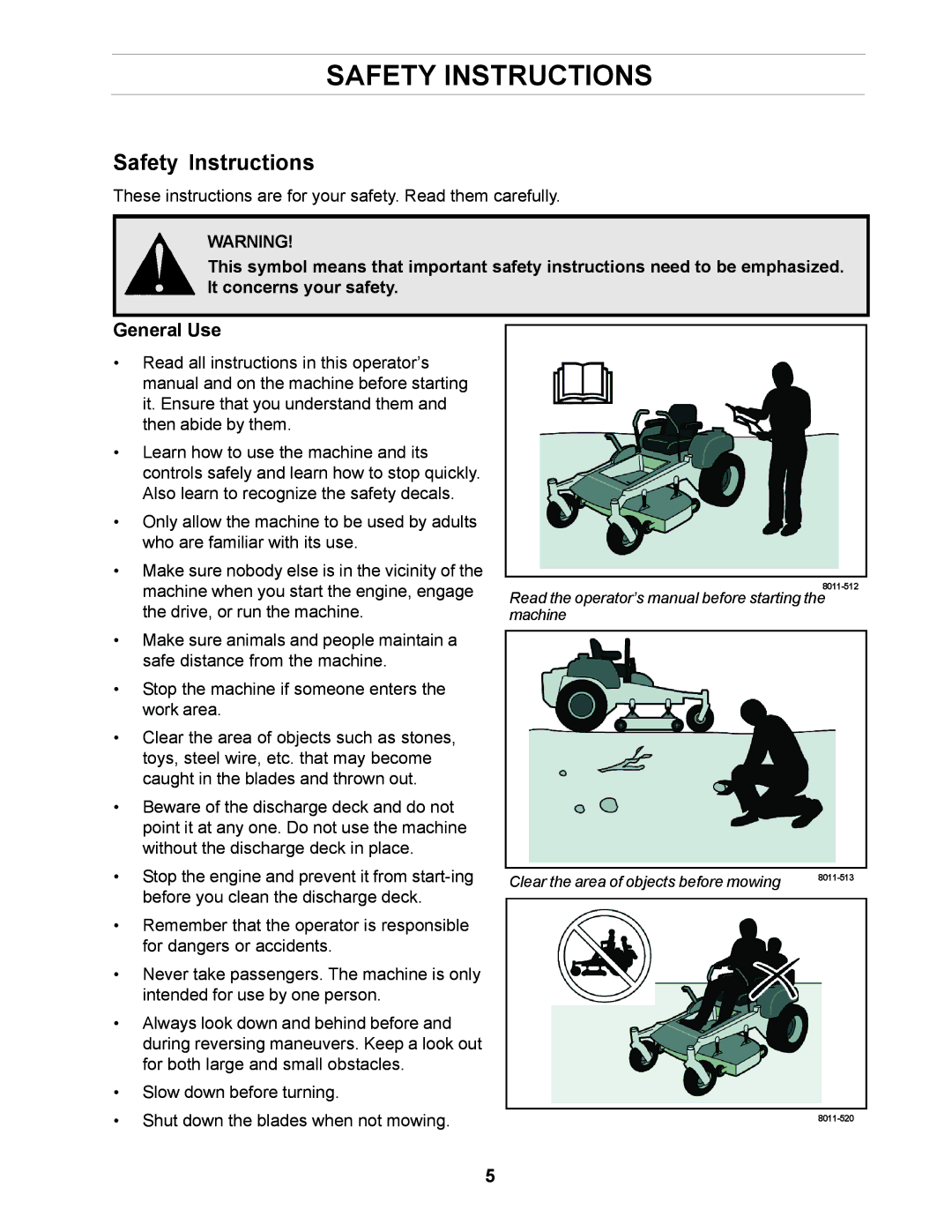 Husqvarna Z4818BIA, 968999250 manual Safety Instructions, General Use 