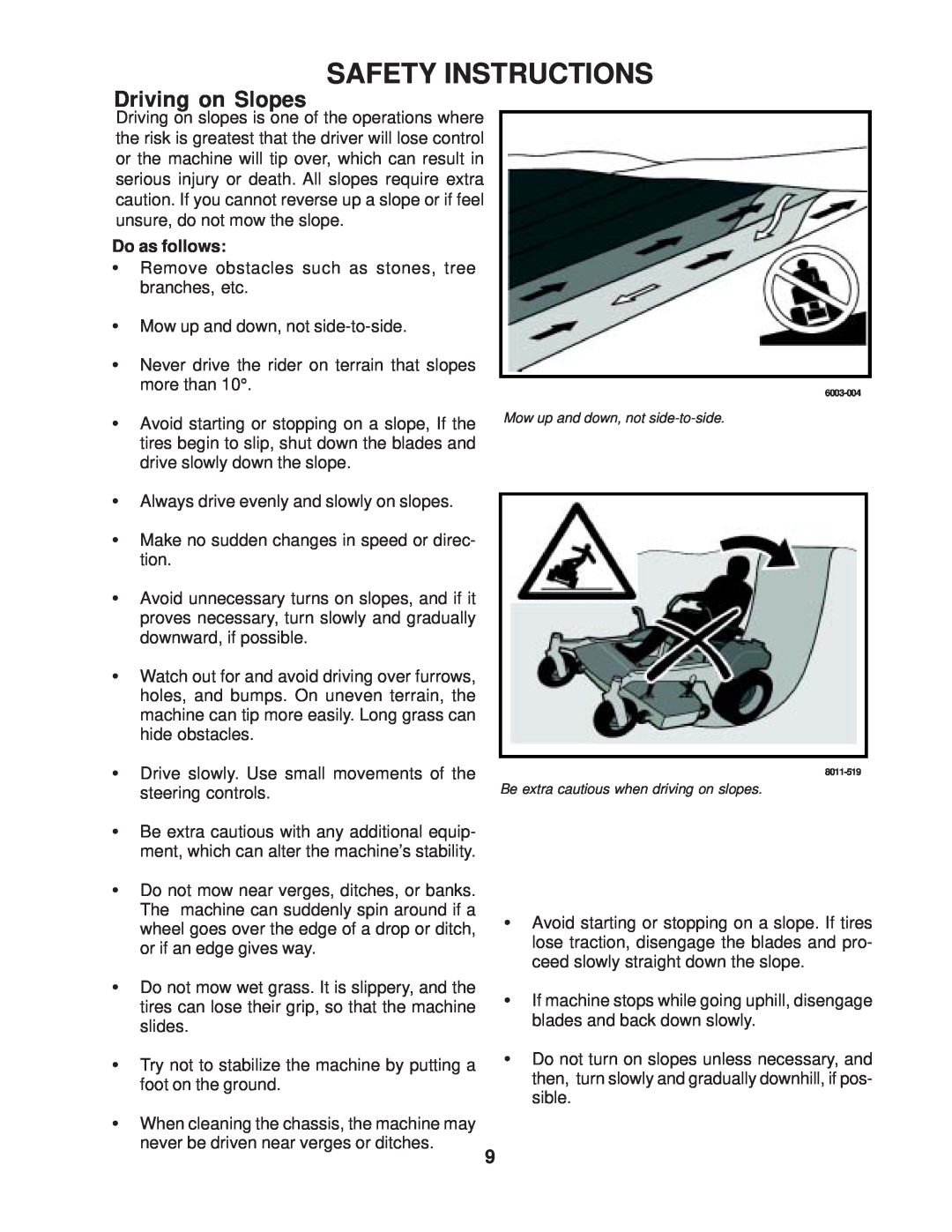 Husqvarna LZ5225TKAA, LZ6123LTKOA, LZ6125TKAA, LZ6127TKOA, LZ7227TKOA, 968999272 Driving on Slopes, Safety Instructions 