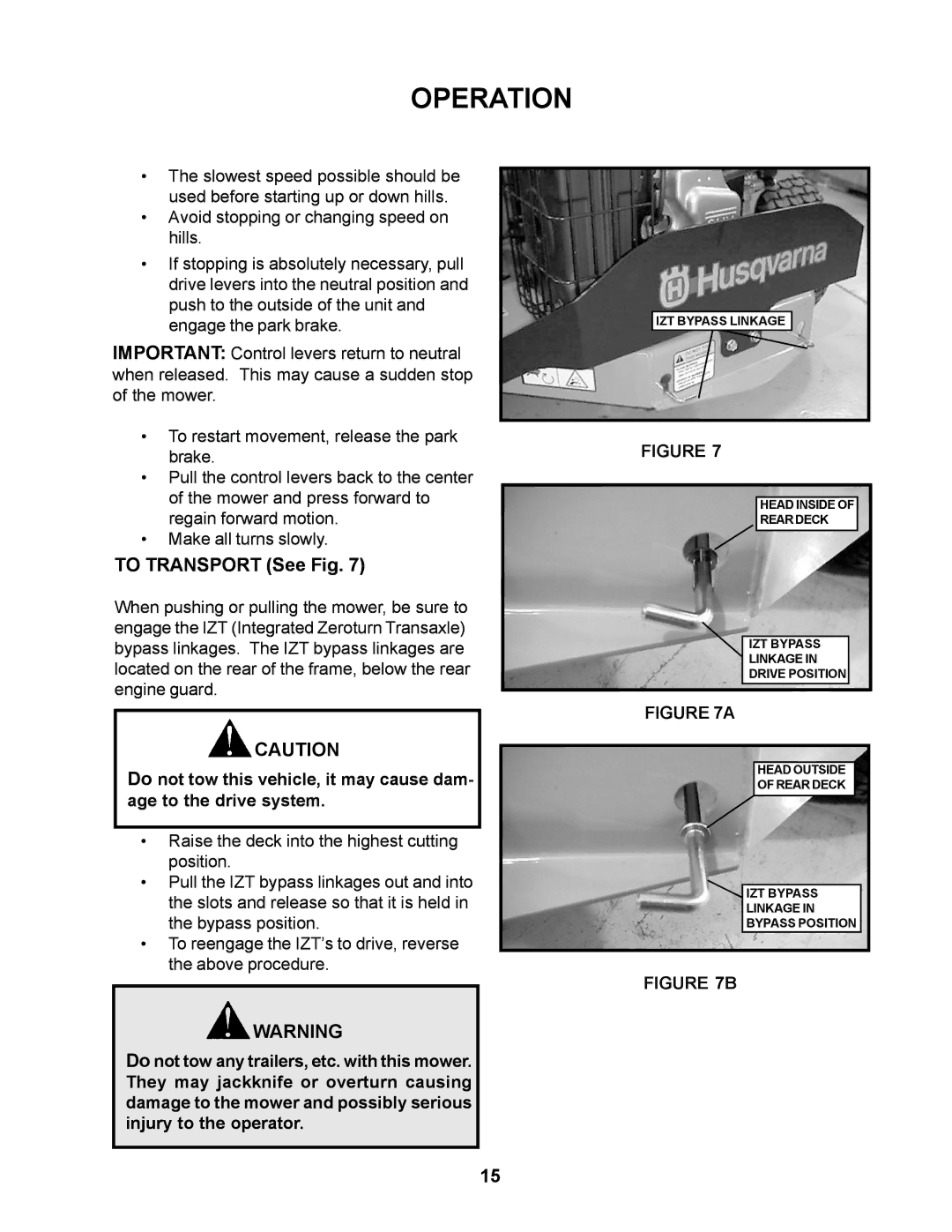 Husqvarna 968999276 / CZ4818BIA manual To Transport See Fig 