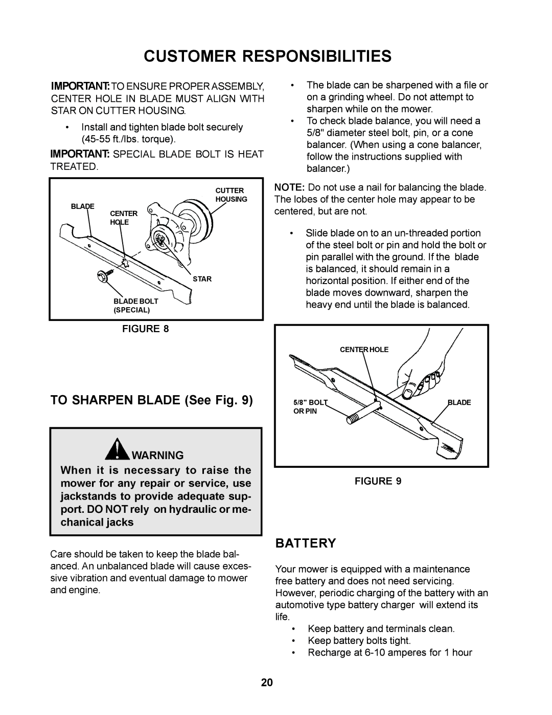 Husqvarna 968999276 / CZ4818BIA manual To Sharpen Blade See Fig, Battery 