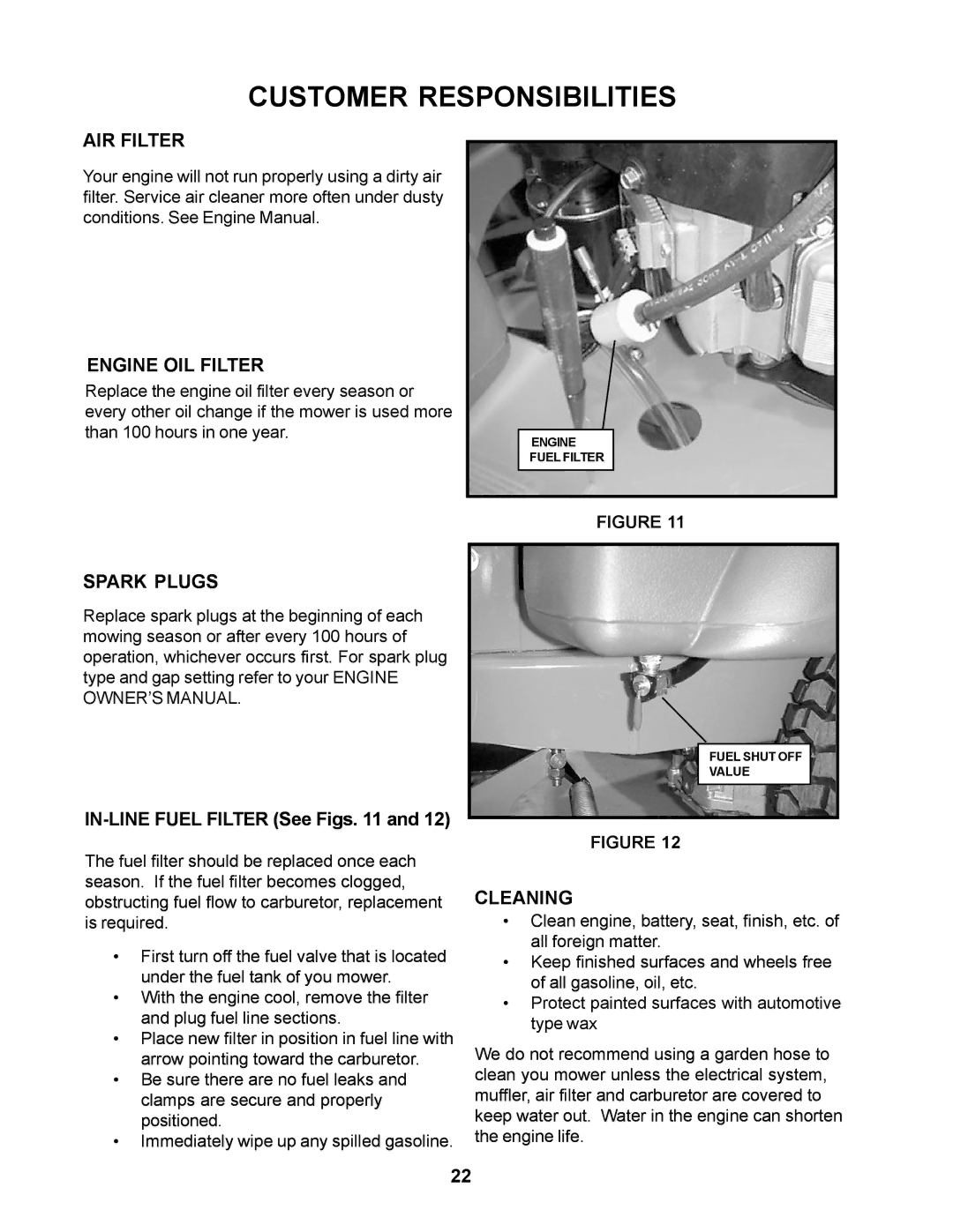 Husqvarna 968999276 / CZ4818BIA manual AIR Filter, Engine OIL Filter, Spark Plugs, IN-LINE Fuel Filter See Figs, Cleaning 