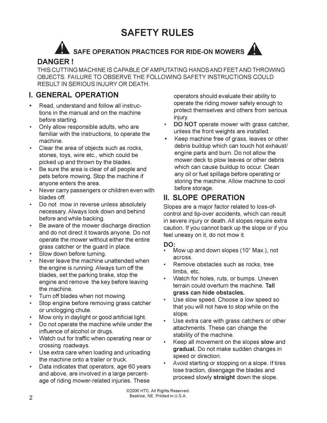 Husqvarna 968999515 manual Safety Rules, Safe Operation Practices for RIDE-ON Mowers 