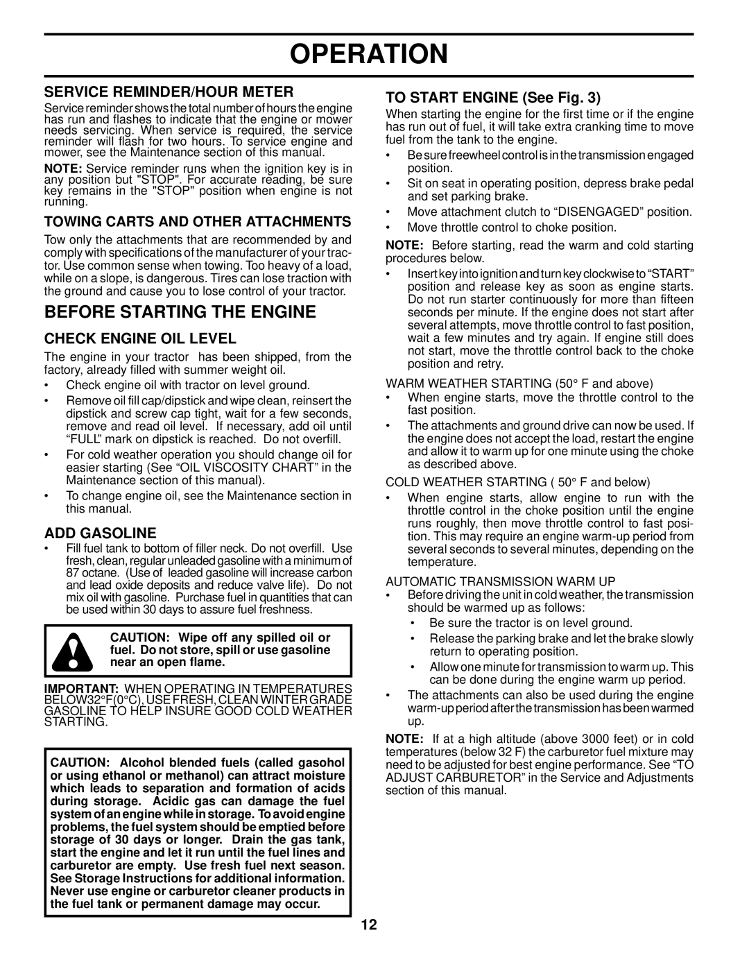 Husqvarna AP1720-E2 manual Before Starting the Engine, Service REMINDER/HOUR Meter, Check Engine OIL Level, ADD Gasoline 