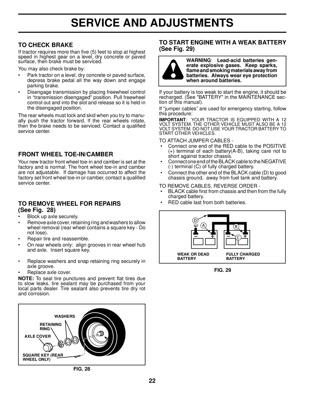 Husqvarna AP1720-E2 manual To Check Brake, Front Wheel TOE-IN/CAMBER, To Remove Wheel for Repairs See Fig 