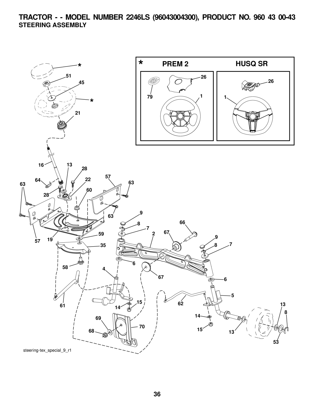 Husqvarna AP1720-E2 manual Steering Assembly 