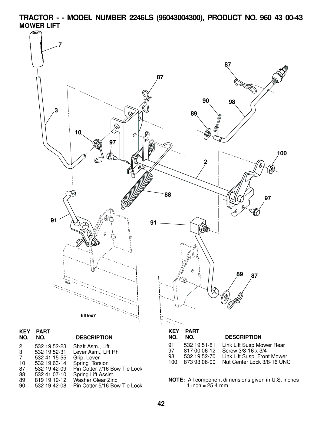 Husqvarna AP1720-E2 manual Mower Lift, 100 