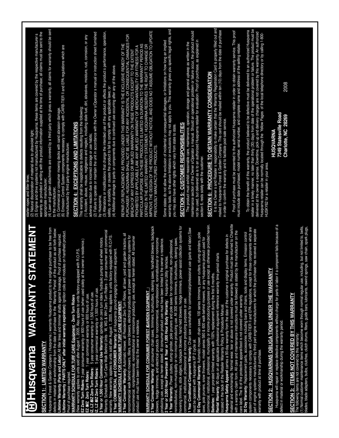 Husqvarna AP1720-E2 manual Warranty Statement 