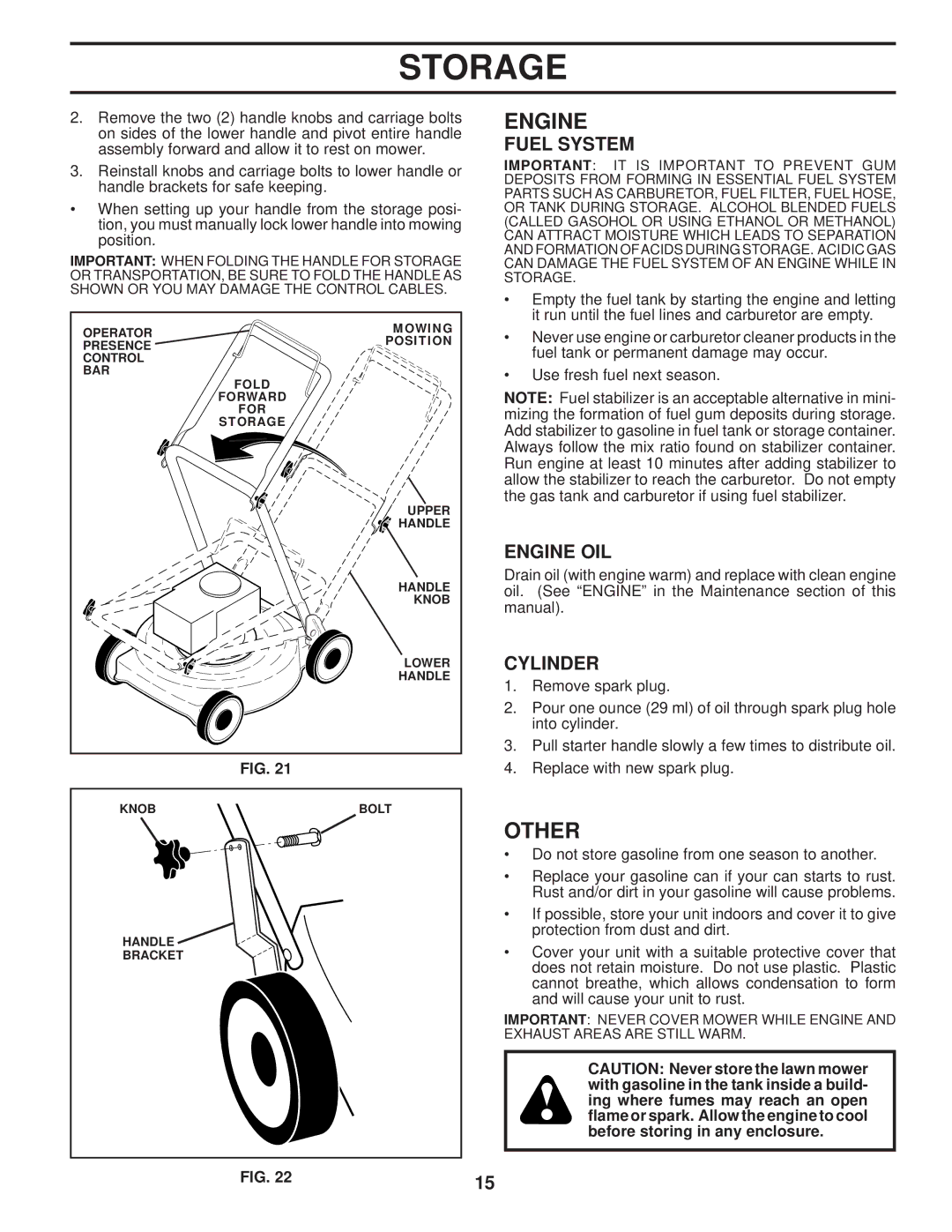 Husqvarna AP3000 owner manual Other, Fuel System, Engine OIL, Cylinder 