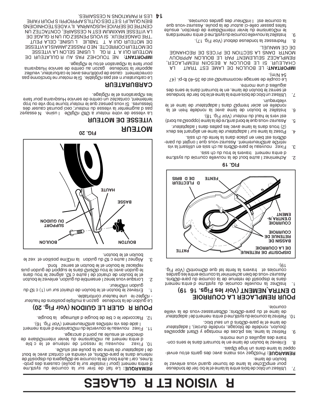 Husqvarna AP3000 owner manual Réglages ET Révision, Moteur, Fig Voir Guidon LE Régler Pour, Figs les Voir D’ENTRAÎNEMENT 