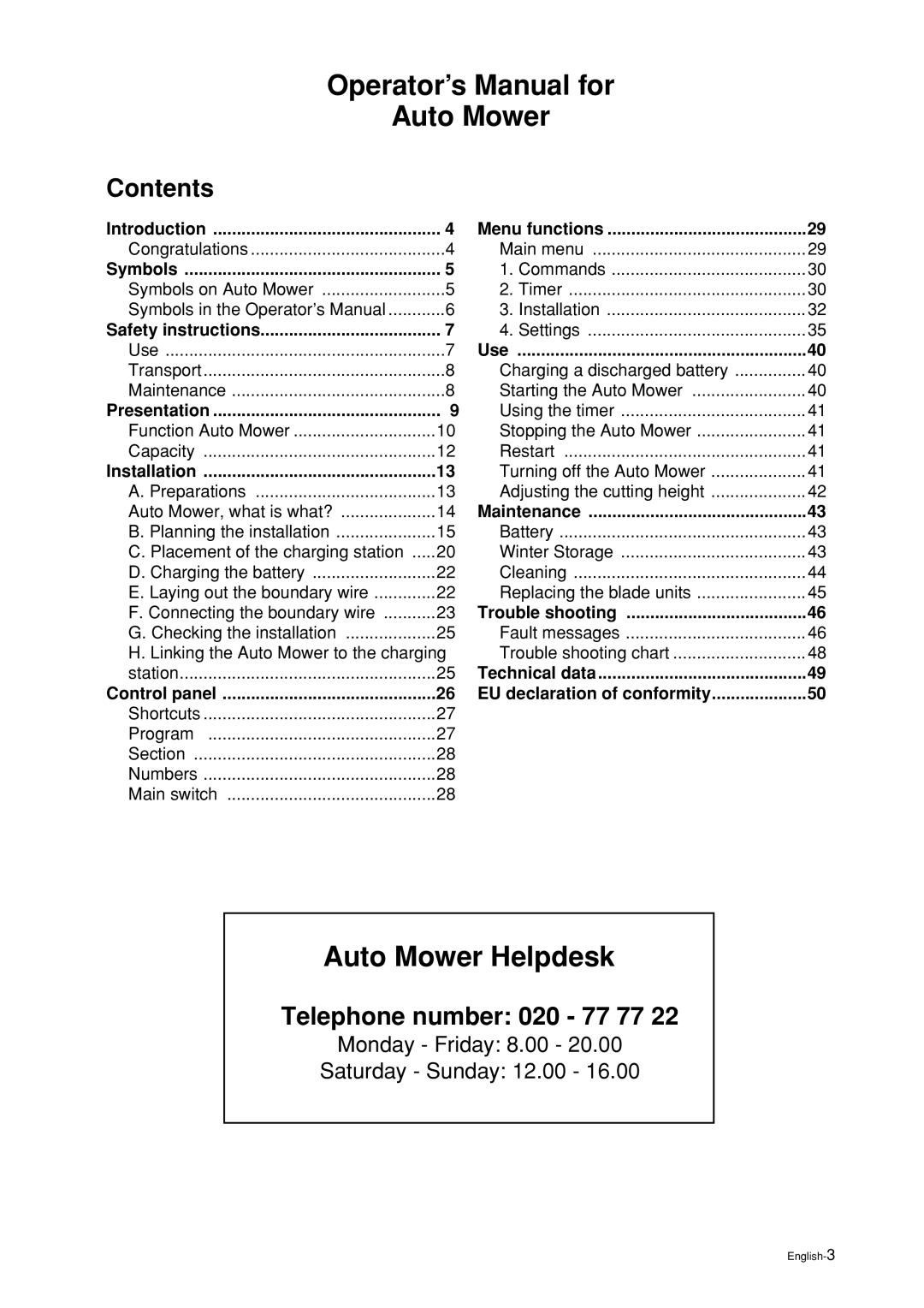 Husqvarna manual Auto Mower Helpdesk 