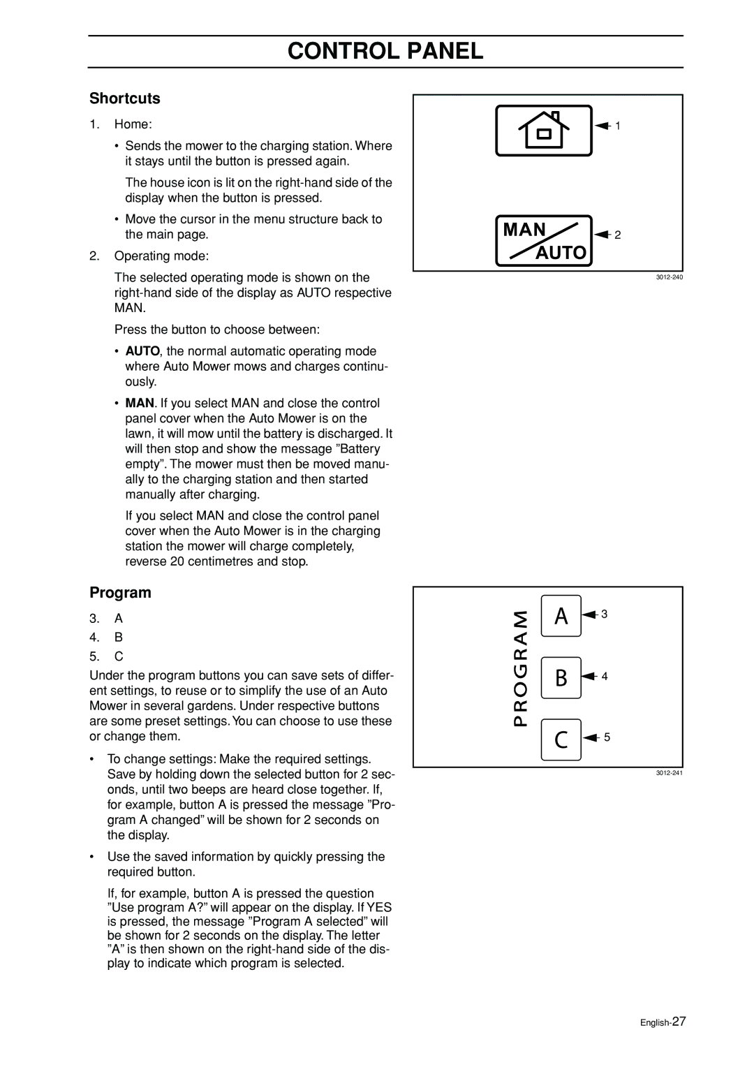 Husqvarna Auto Mower manual Shortcuts, Program 