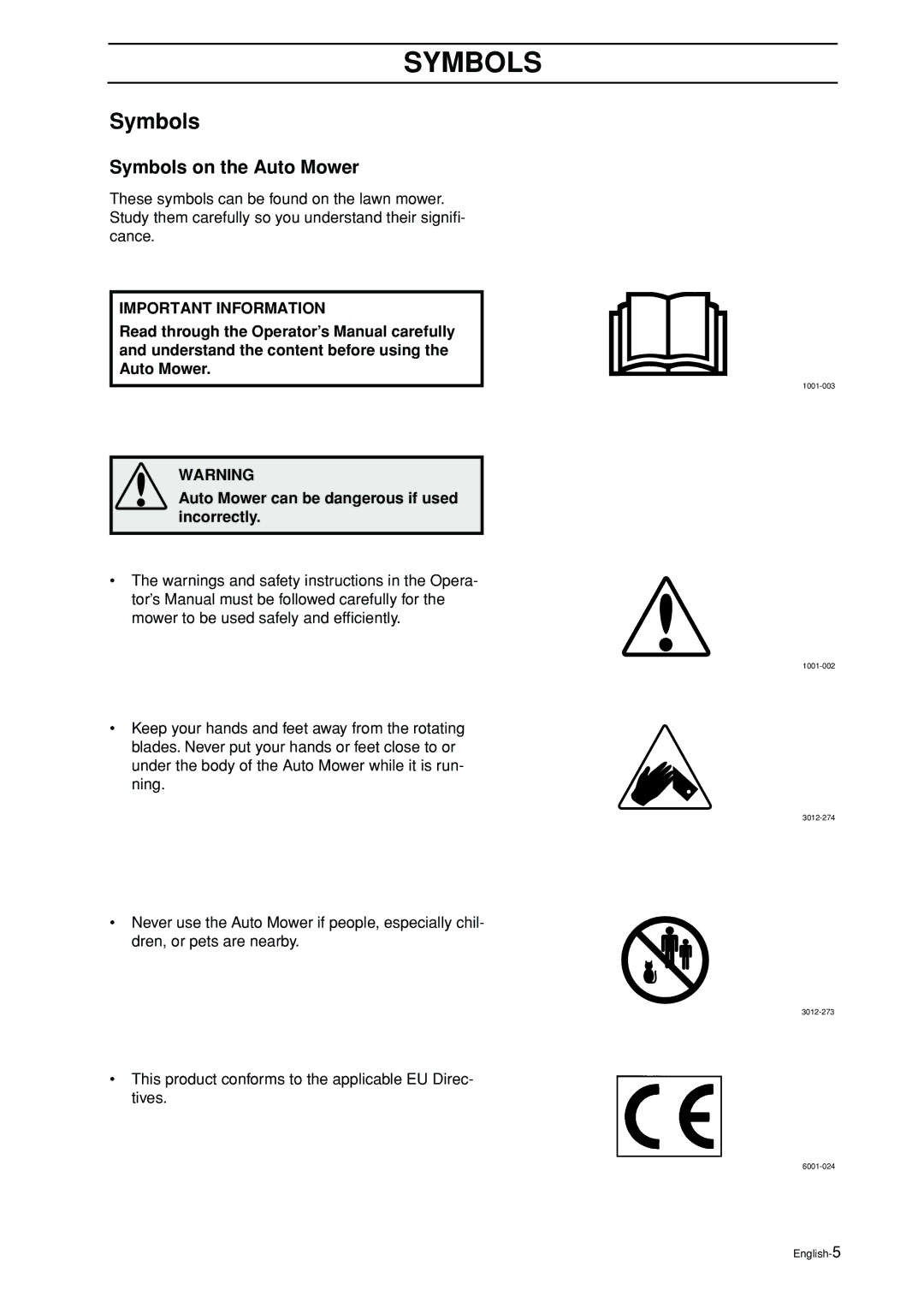 Husqvarna manual Symbols on the Auto Mower 