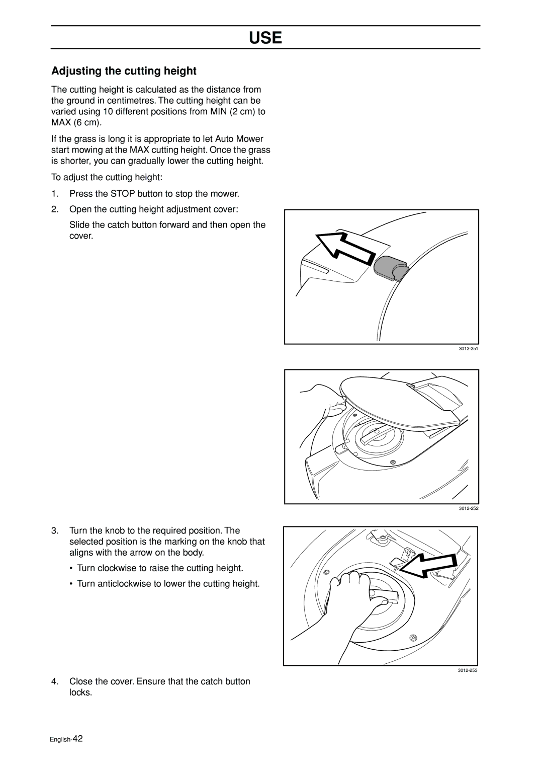 Husqvarna Auto Mower manual Adjusting the cutting height 