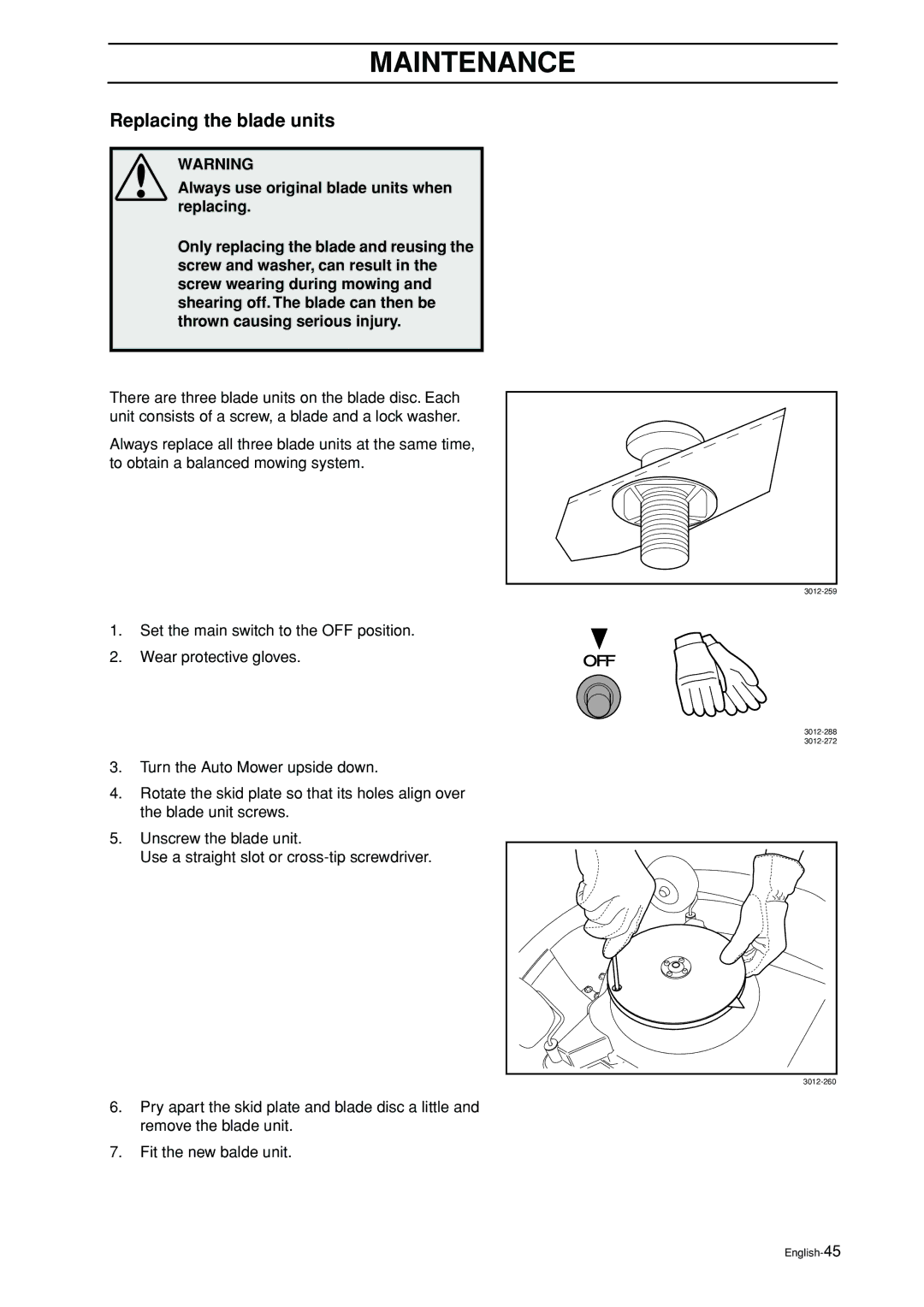 Husqvarna Auto Mower manual Replacing the blade units 