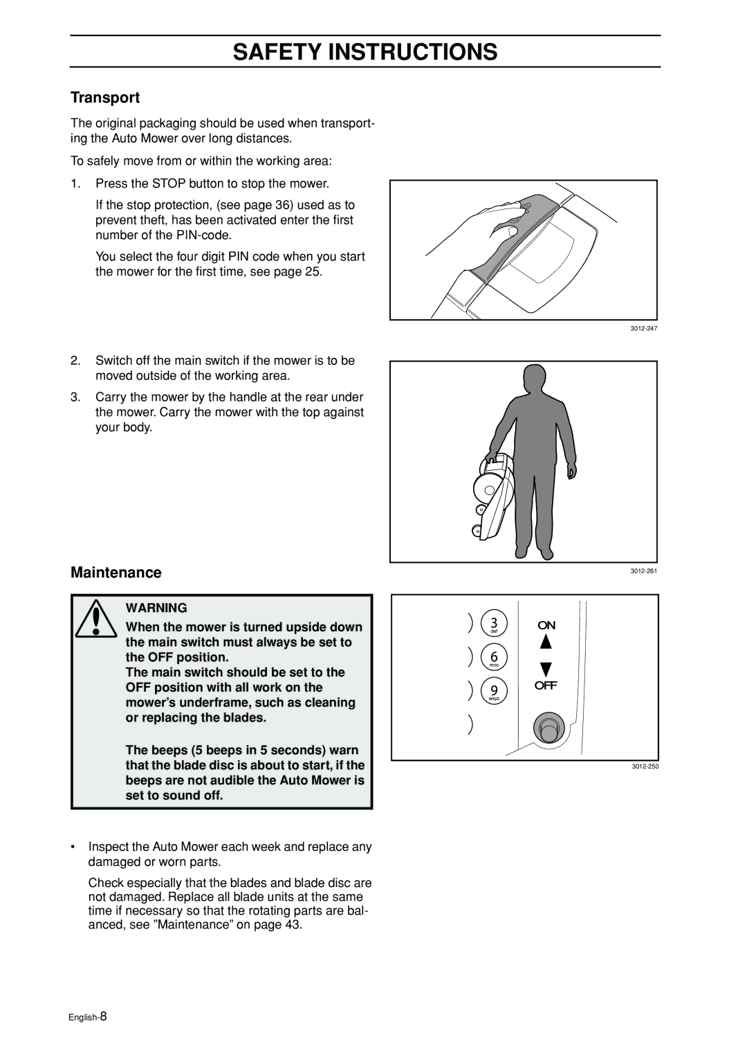 Husqvarna Auto Mower manual Transport, Maintenance 